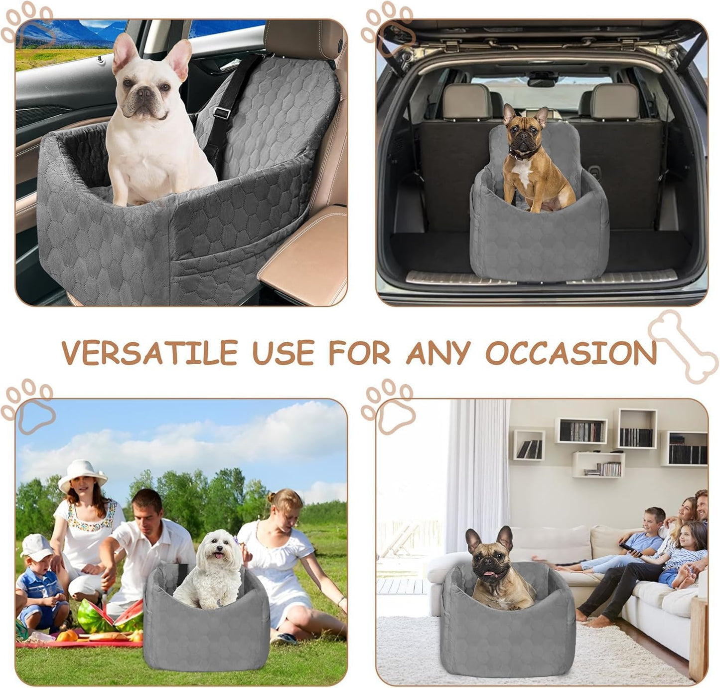 Dog Car Seat for Small/Medium Dogs - Dog Booster Seat with Safety Straps & Non-Slip Base, Travel Pet Car Seat with Storage Pockets, Washable & Removable, Suitable for Dogs Under 35 lbs (Gray)