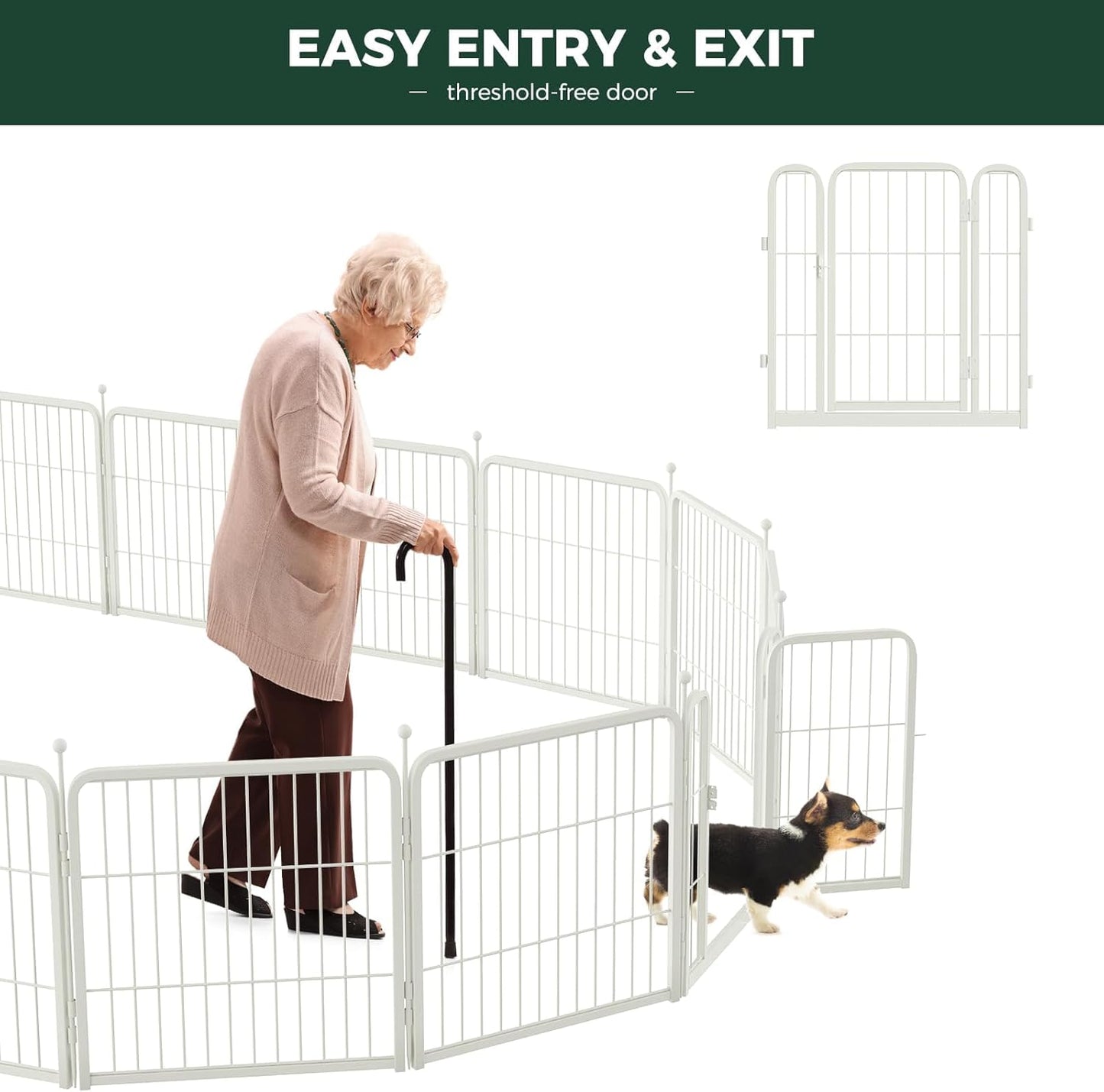 FXW Rollick Unleashed Dog Playpen for Indoor, Yard, RV Camping, 40 inch 32 Panels for Medium and Large Dogs, White│Patented