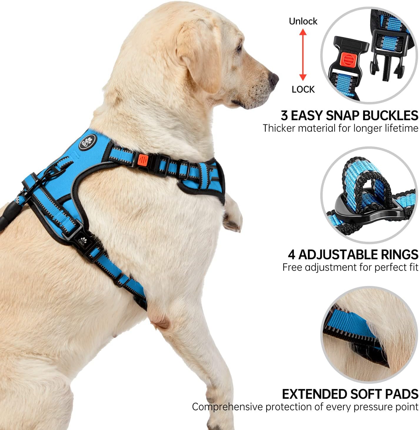 NESTROAD No Pull Dog Harness,Adjustable Oxford Dog Vest Harness with Leash,Reflective No-Choke Pet Harness with Easy Control Soft Handle for Small Medium Dogs(Medium,Blue)