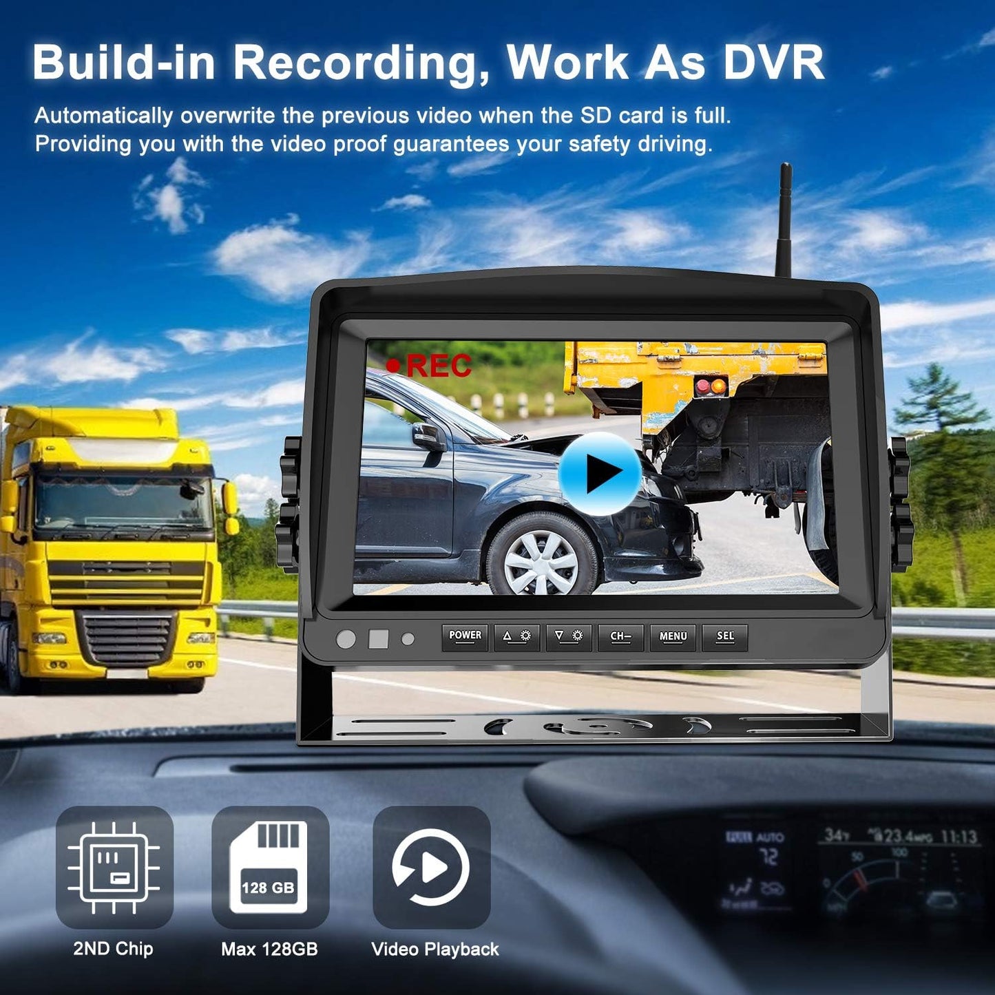 Fookoo HD 1080P 9" Wireless Backup Camera System, 9-inch Quad Split Screen Monitor w/Recording, IP69 Waterproof Side View Rear View Cameras, Digital Signal, Parking Lines for RV/Truck/Trailer (DW9T4)