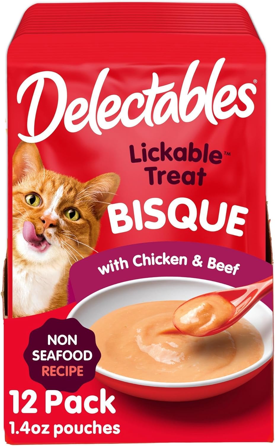Hartz Delectables Bisque Non-Seafood Chicken & Beef Lickable Wet Cat Treats, 12 Count , 1.40 Ounce (Pack of 12)
