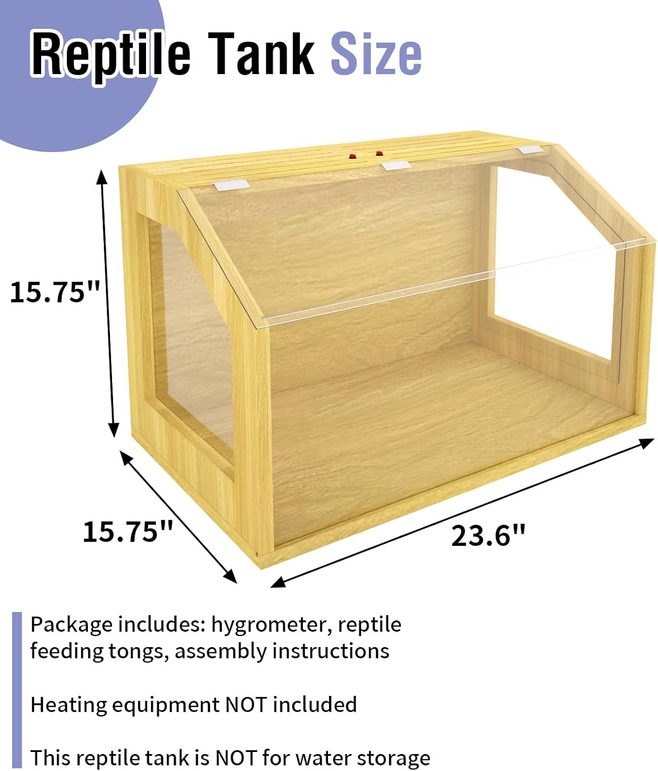 26 Gallon Reptile Terrarium Tank, Bearded Dragon, Snake Enclosure, Lockable Clear Acrylic Roof, Reptile Habitat Cage, Lizard Tank, Leopard Gecko Tank with Feeding Tongs, 24" L x 16" W x 16" H