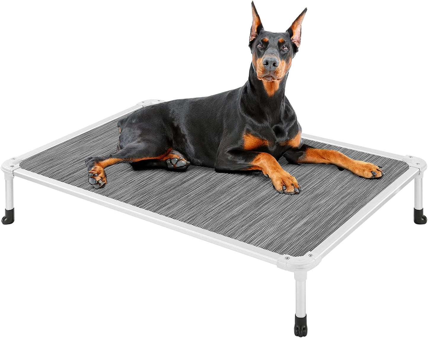 Veehoo Chew Proof Elevated Dog Bed - Cooling Raised Pet Cot - Silver Aluminum Frame and Durable Textilene Mesh Fabric, Unique Designed No-Slip Feet for Indoor or Outdoor Use, Black Silver, X Large