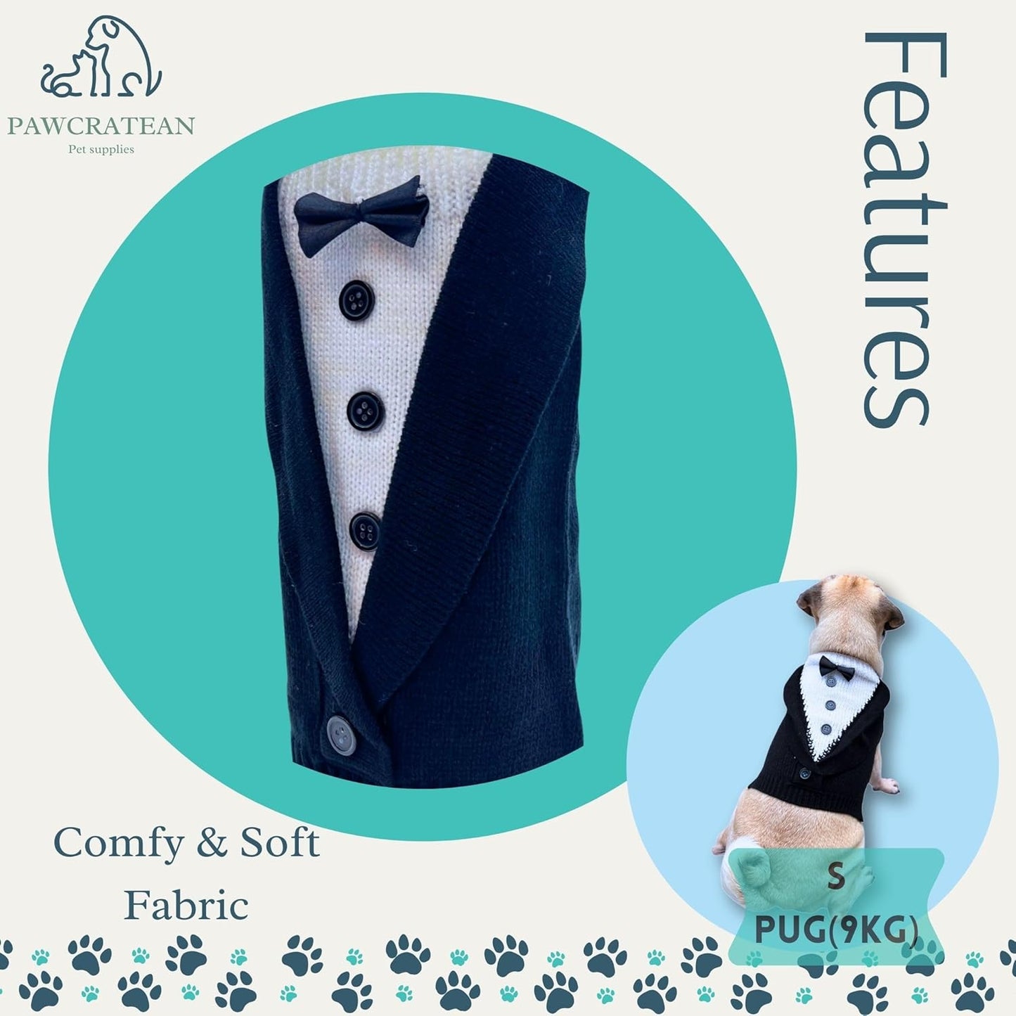 Cute Sweater for Dogs and Cats Soft Flannel Pet Outfit Warm and Cozy Animal Hoodie Small to Large Pet Clothes for Halloween Parties and Everyday Wear (Large, Black Bowtie)