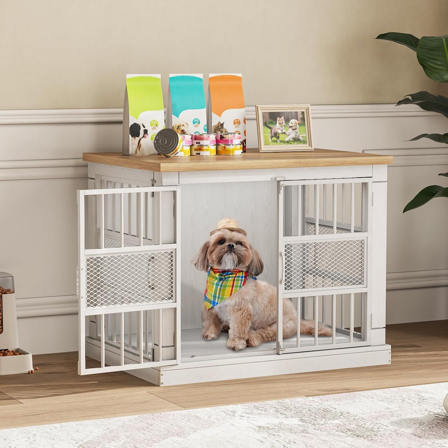 VOPEAK Dog Crate Furniture, Chew Resistant Dog Crate for Dogs, Heavy Duty Dog Crates Dog Kennel Cage Indoor with Double Doors, End Table for Bedroom Living Room (White, 27.5" L x 20" W x 23.6" H)