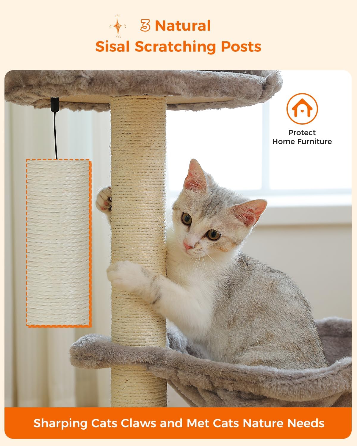 Cat Tree 28", Cat Scratching Post with 15.7" Large Cat Hammock Bed for Indoor Small Cats, Grey
