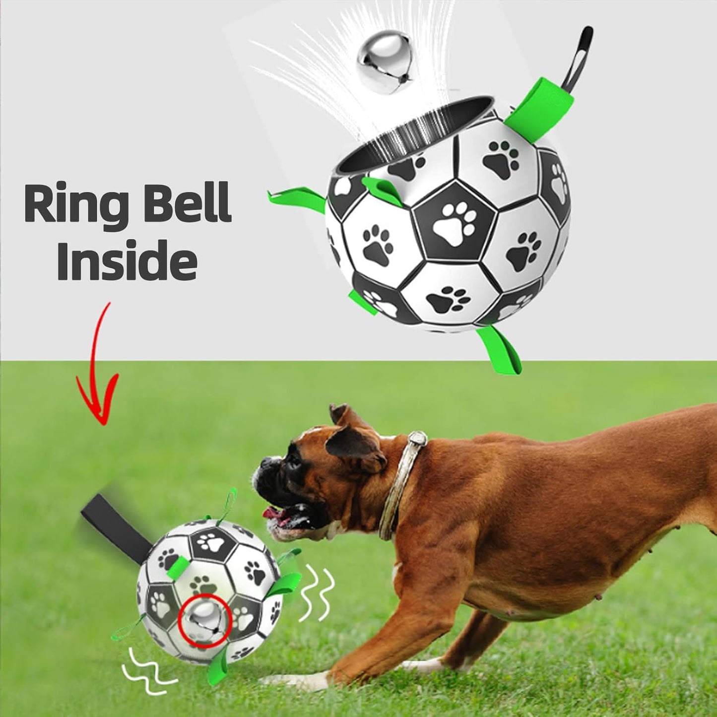 QDAN Dog Soccer Balls Toy with Bell Inside, Outdoor Interactive Toys for Tug of War, Puppy Birthday Gifts, Water Toy, Durable Ropes Squeaky Ball for Small Medium Dogs （6 INCH）