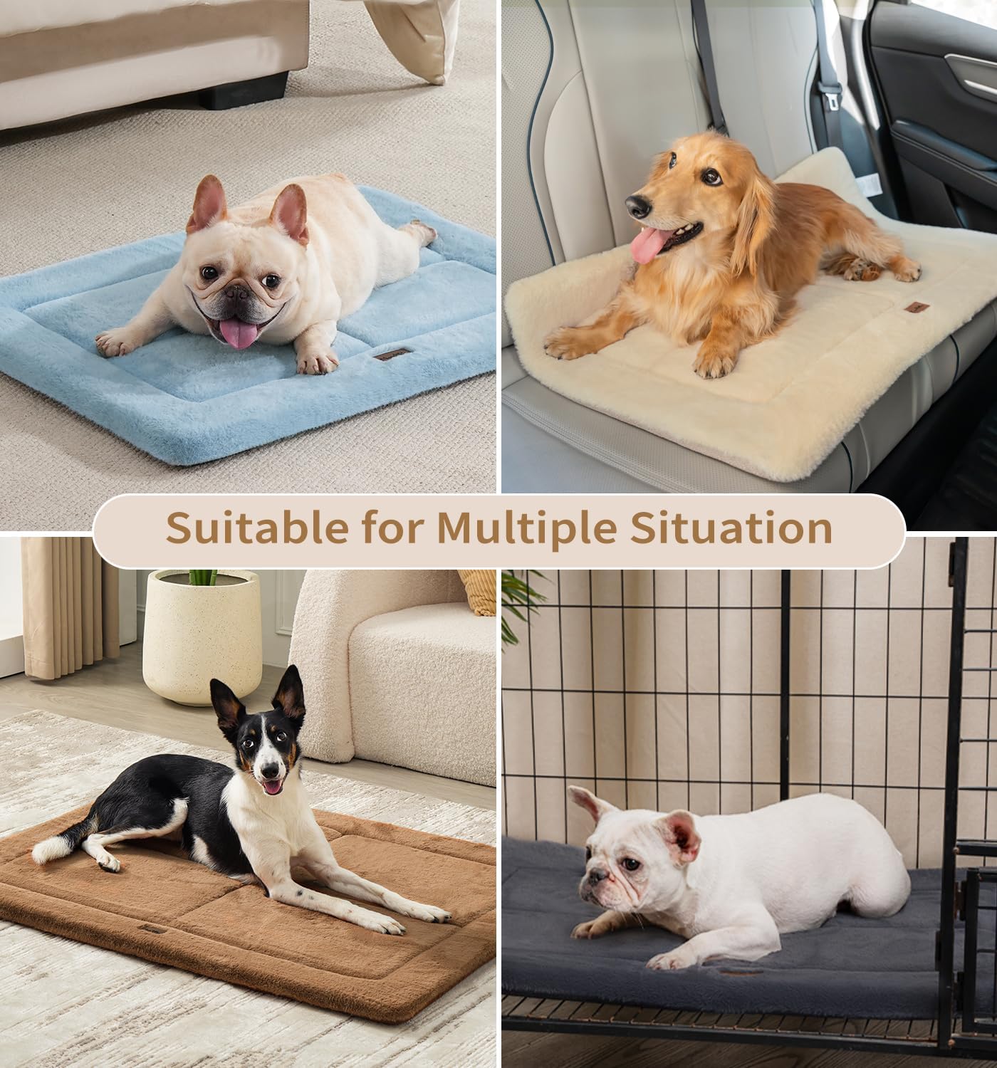 Made4Pets Dog Crate Pad Bed for Medium Dogs, Washable & Reversible, Anti-Slip Kennel Mat for Cozy Sleeping, Soft Fluffy Dog Bed for Indoor & Outdoor Use, 29"x21", Brown