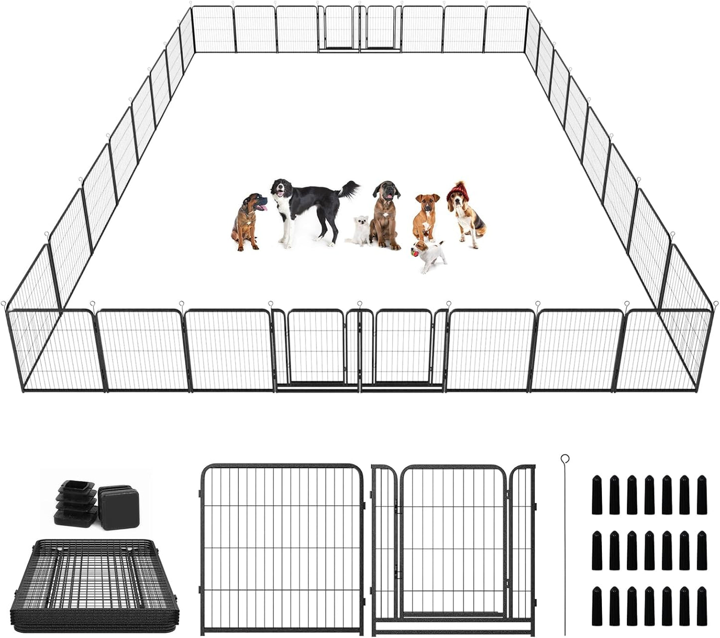 Dog Playpen Outdoor Extra Wide 32 Panels Heavy Duty Dog Fence 40" Height Anti-Rust with Doors Portable for RV Camping Yard, Total 84FT, 561 Sq.ft, Snowy Black