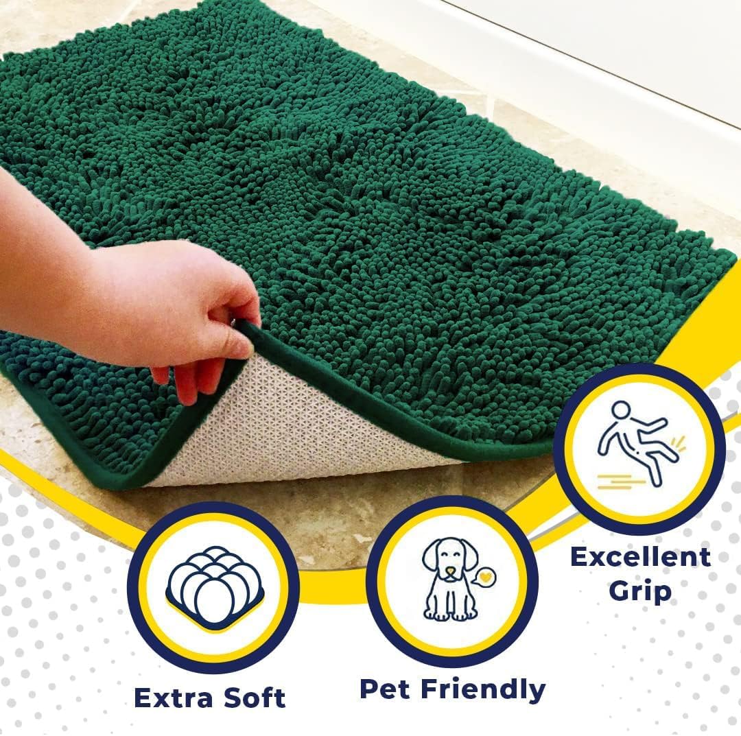 Muddy Mat® Shown on TV – Super Absorbent Door Mat Indoor, Microfiber Quick Dry Chenille Entryway Rug, Non-Slip Front Door Mat, Indoor Mats for Entryway, Machine Washable Pet Rug, Dark Green 36"x60"