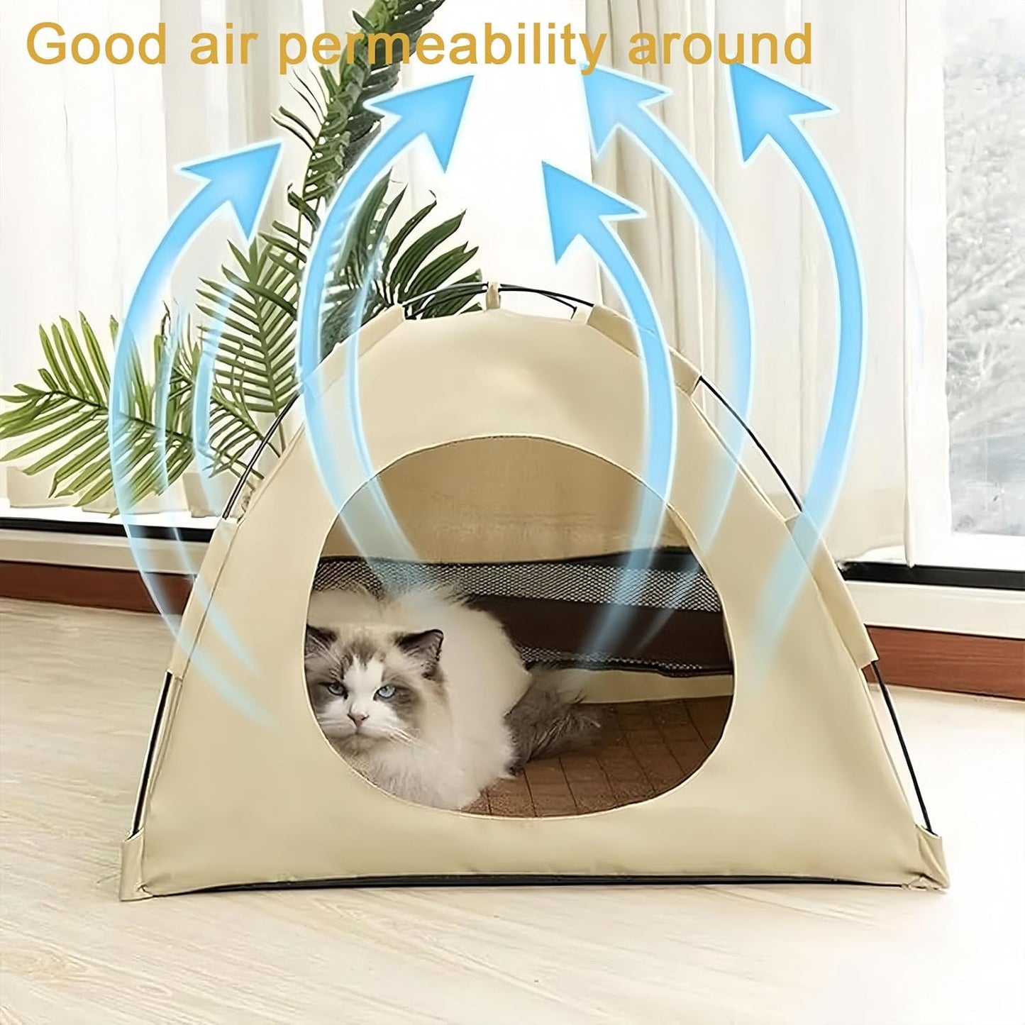 BreezyDen Pop-Up Pet Tent – Portable Hideaway for Cats & Small Dogs, Portable Indoor/Outdoor Pet Tent House with Mesh Window, Waterproof, Breathable, Scratch-Resistant, Fully Washable (Gray,M)