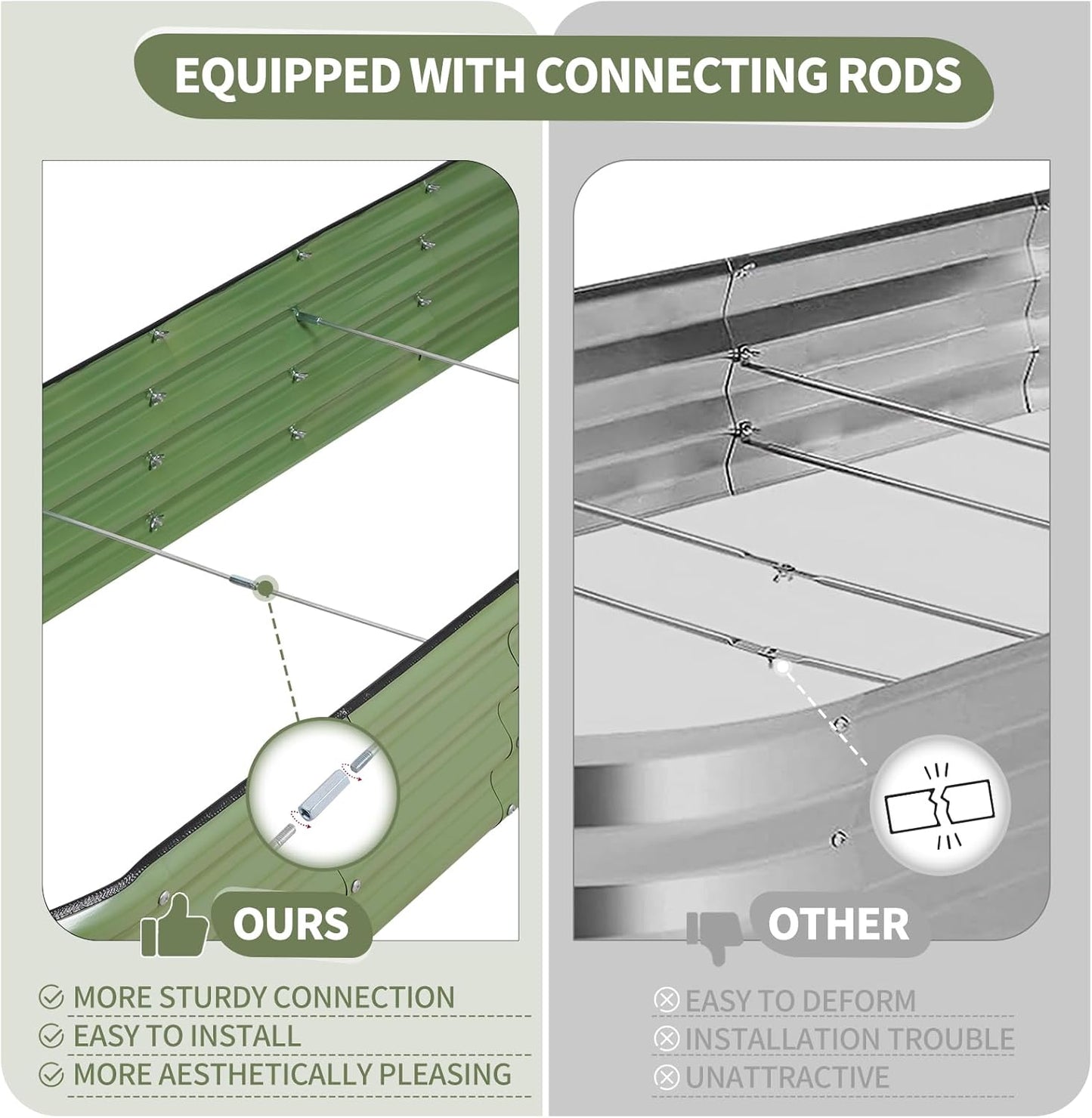 Galvanized Raised Garden Bed - 8x2x1FT Metal Planter Boxes Outdoor | Oval Steel Raised Bed Kit for Gardening with Protective Tape, Bracing Rods, Gloves for Vegetables, Flower, Herb (Green)