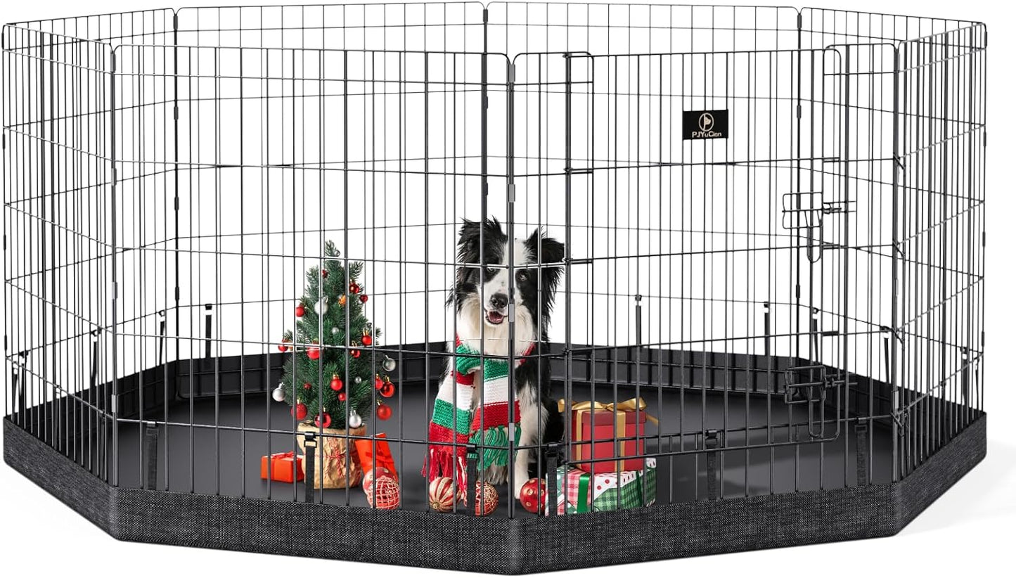PJYuCien Dog Playpen, 8 Panels 24’’H Dog Pens Indoor with Bottom Pad, Metal Foldable Pet Puppy Exercise Fence Crate Kennel, Better for Small Animals, Black