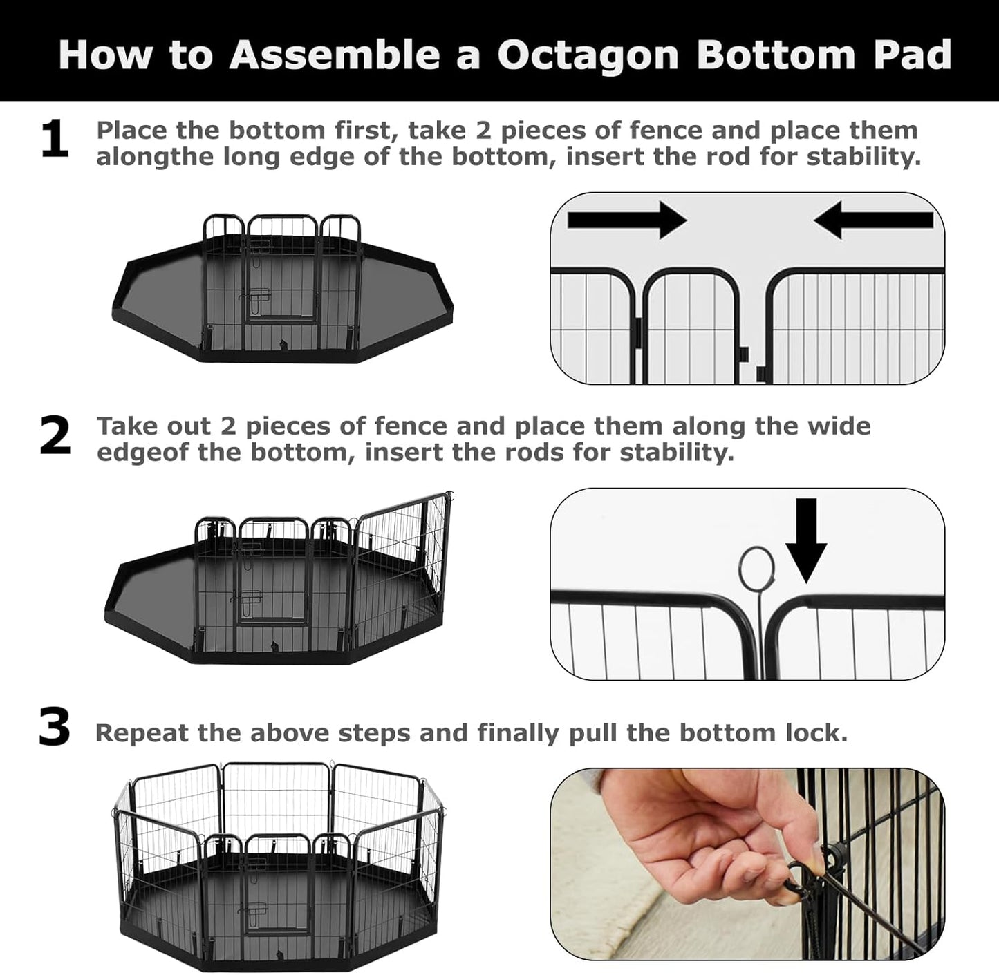 PJYuCien Dog Playpen Bottom Pad, Fits 32 Inch Width 8 Panels Regular Octagon Metal Exercise Pet Playpen, Black (Note:Playpen Not Included)