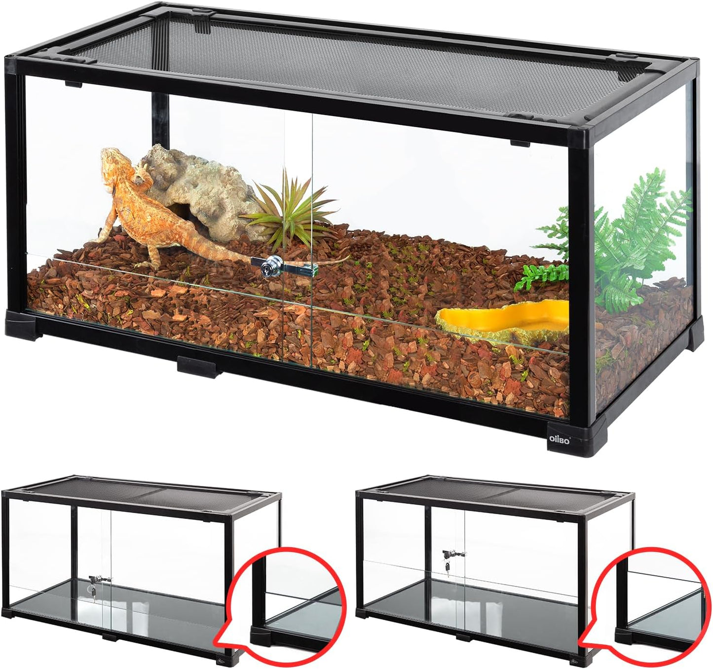 OiiBO 50 Gallon Glass Reptile Terrarium 36" x 18" x 18", 2 in 1 Reptile Habitat Terrarium with Front Sliding Doors Screen Ventilation for Lizard Gecko Tortoise