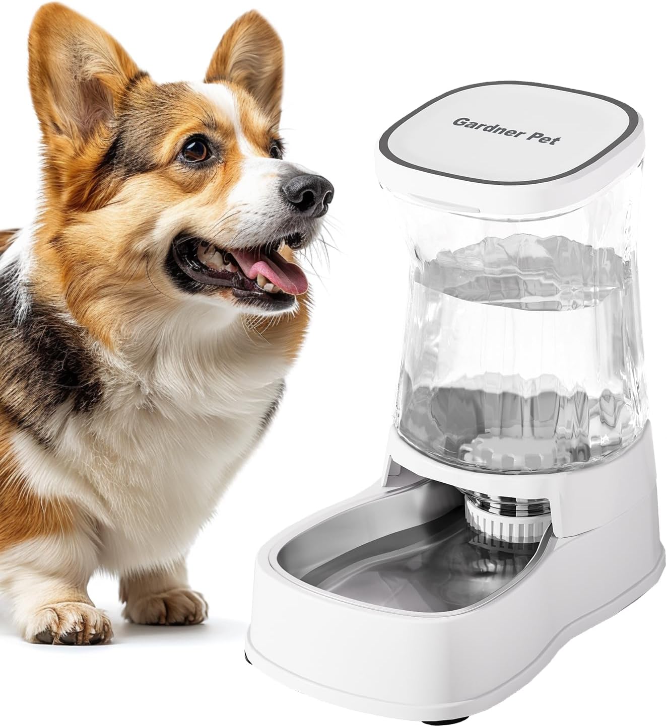 Gardner Pet Automatic Dog Water Dispenser Gravity Stainless Steel Water Waterer Feeder, 100% BPA-Free Large Capacity Water Feeding Bowls for Medium & Large-Sized Dogs Cats Other Pets -(1 Gallon)