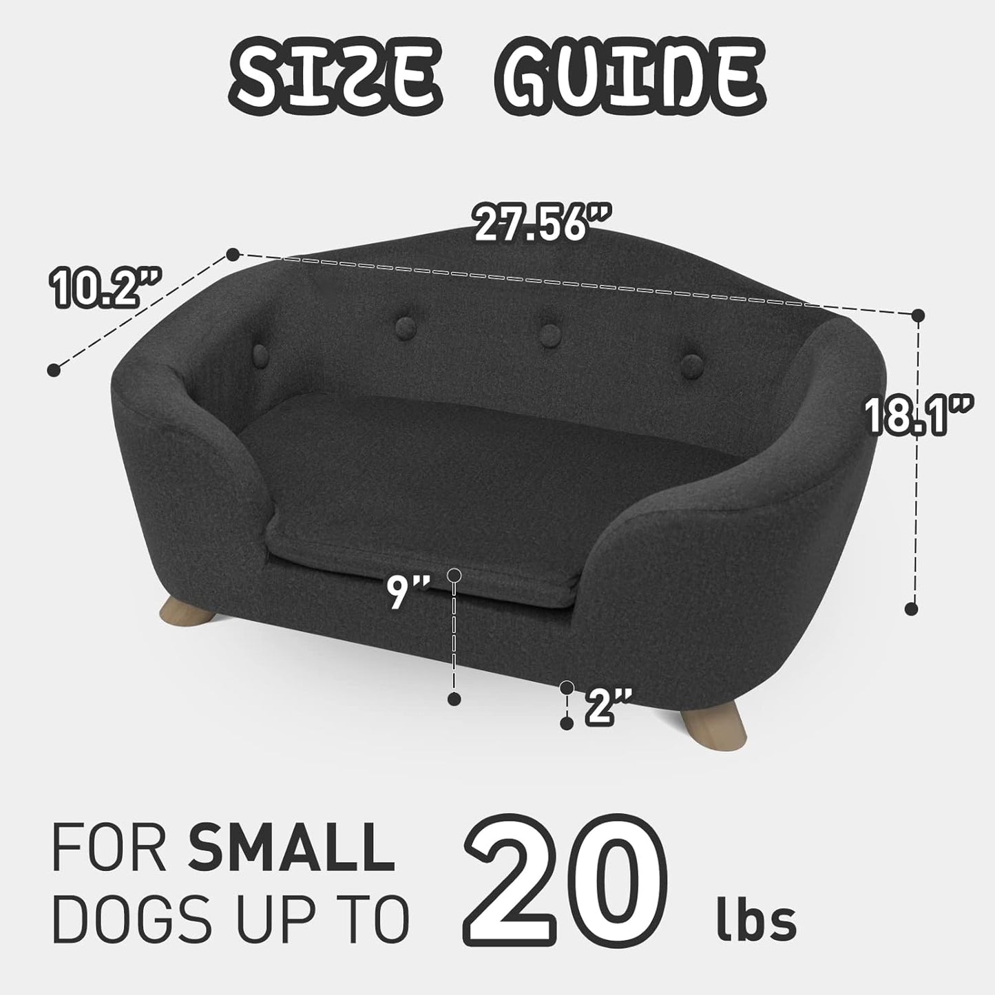 SHAVI Pet Sofa Dog Couch for Small Pet Dog and Cats, Low Back Lounging Bed with Velvet Modern Cat Couch Easy-to-Clean(Deep Grey)