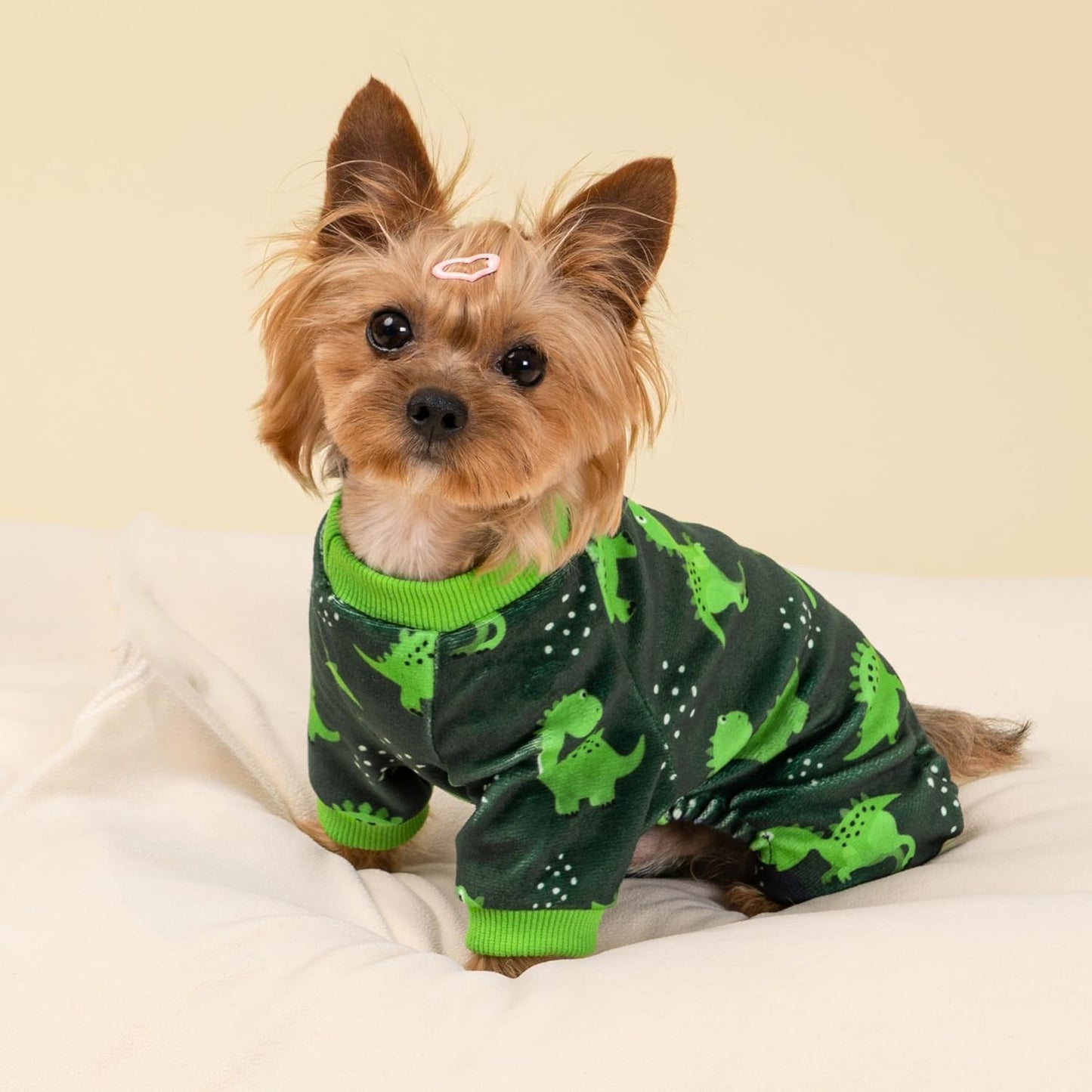 Fitwarm Dinosaur Dog Fleece Pajamas, Warm Clothes for Small Dogs Boy, Cozy Pet Onesie with Feet, Dark Green, Bright Green, Large