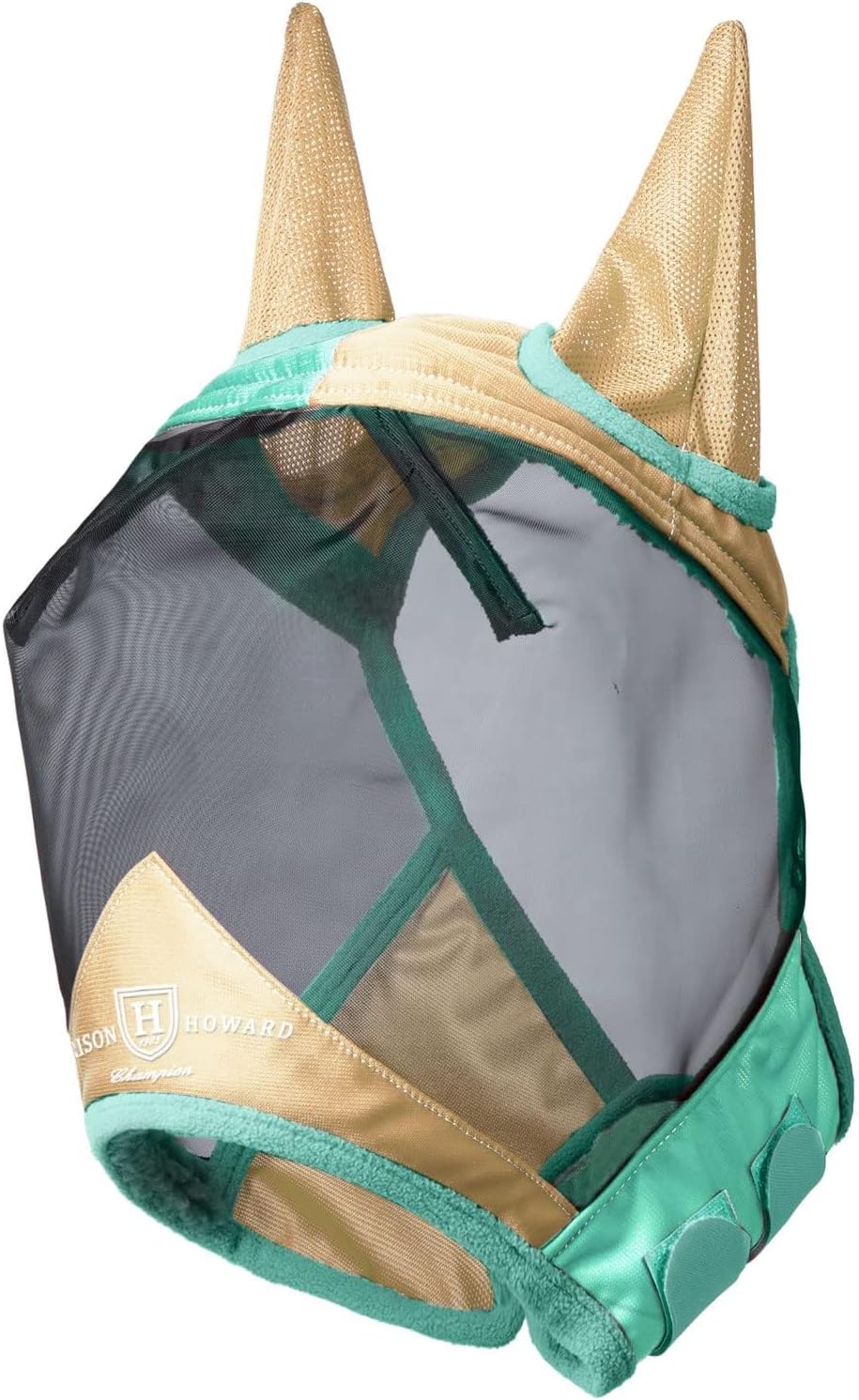 Harrison Howard Pro Luminous Horse Fly Mask Standard with Ears UV Protection for Horse Champagne Gold/Mint Large Full Size