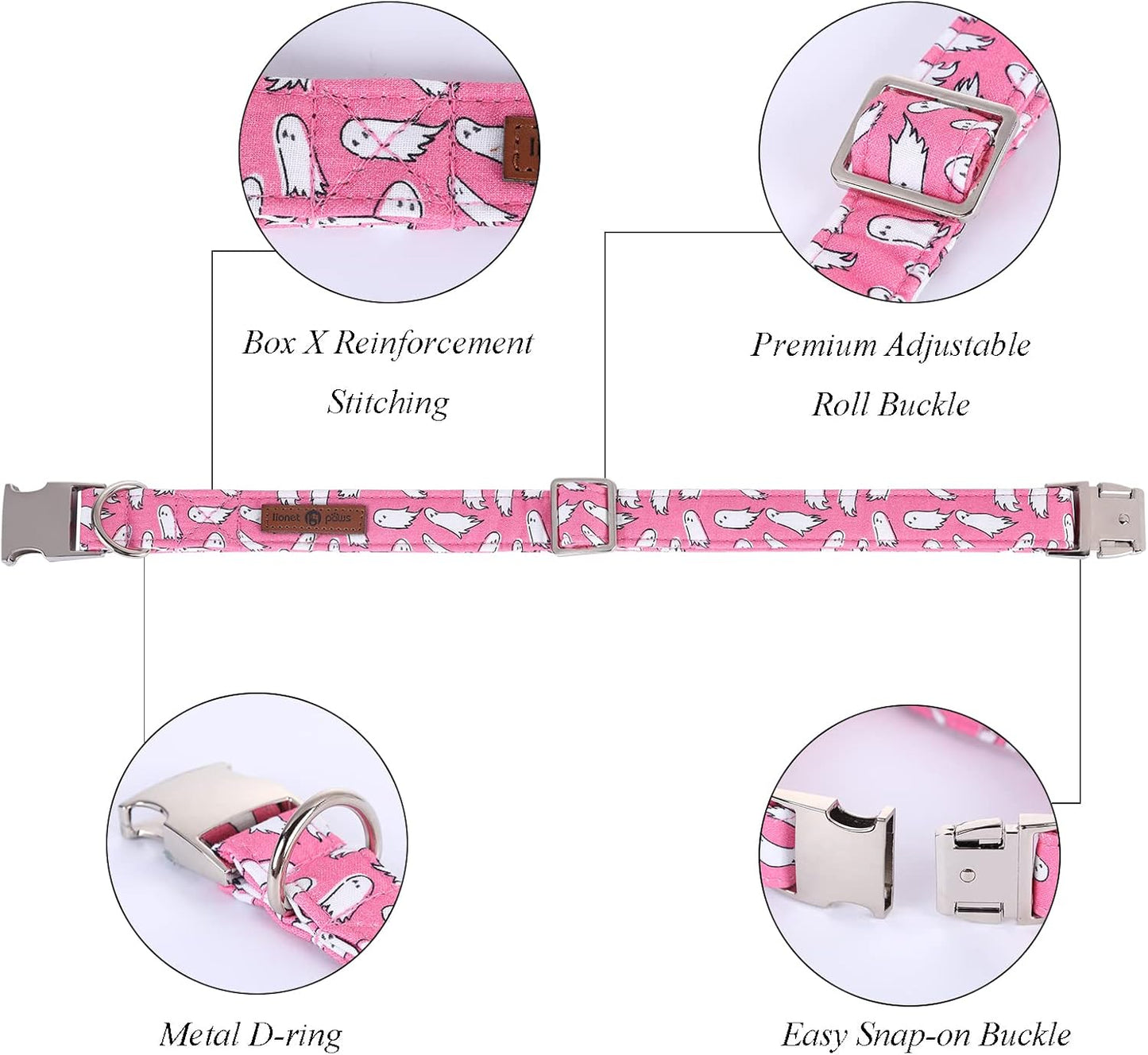 Lionet Paws Dog Collar with Bowtie, Halloween Bowtie for Dogs, Adjustable Comfortable Dog Collar Girl, M, Neck 13.5-22 in