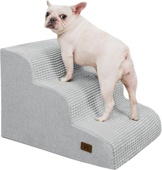 Dog Step for Bed, Dog Stair 3-Step 35D Pet Stair 15.7" H for High Bed or Sofa Non-Slip Balanced Pet Step Indoor, Light Grey
