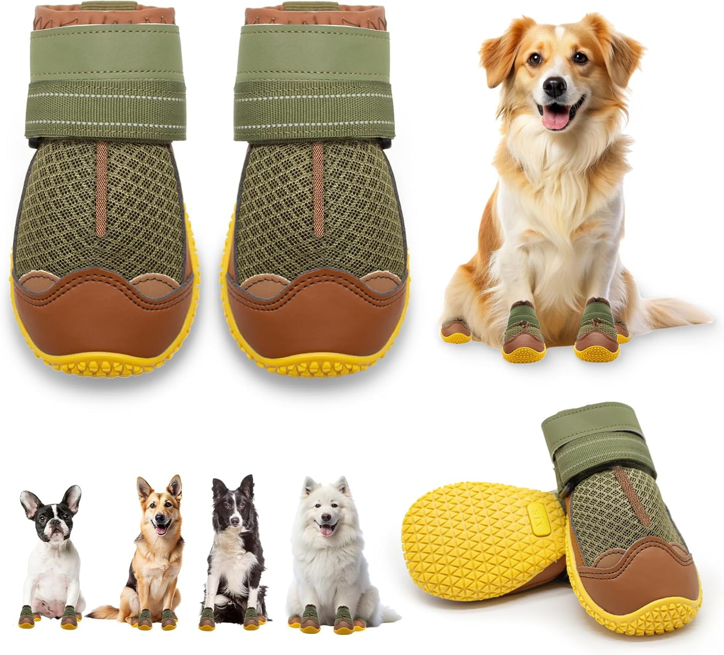 Dog Shoes for Large Dogs, Medium Dog Boots & Paw Protectors for Hardwood Floors, Outdoor Dog Booties for Hot Pavement Winter Snow Hiking, Breathable Dog Shoes with Reflective Strips Size 7