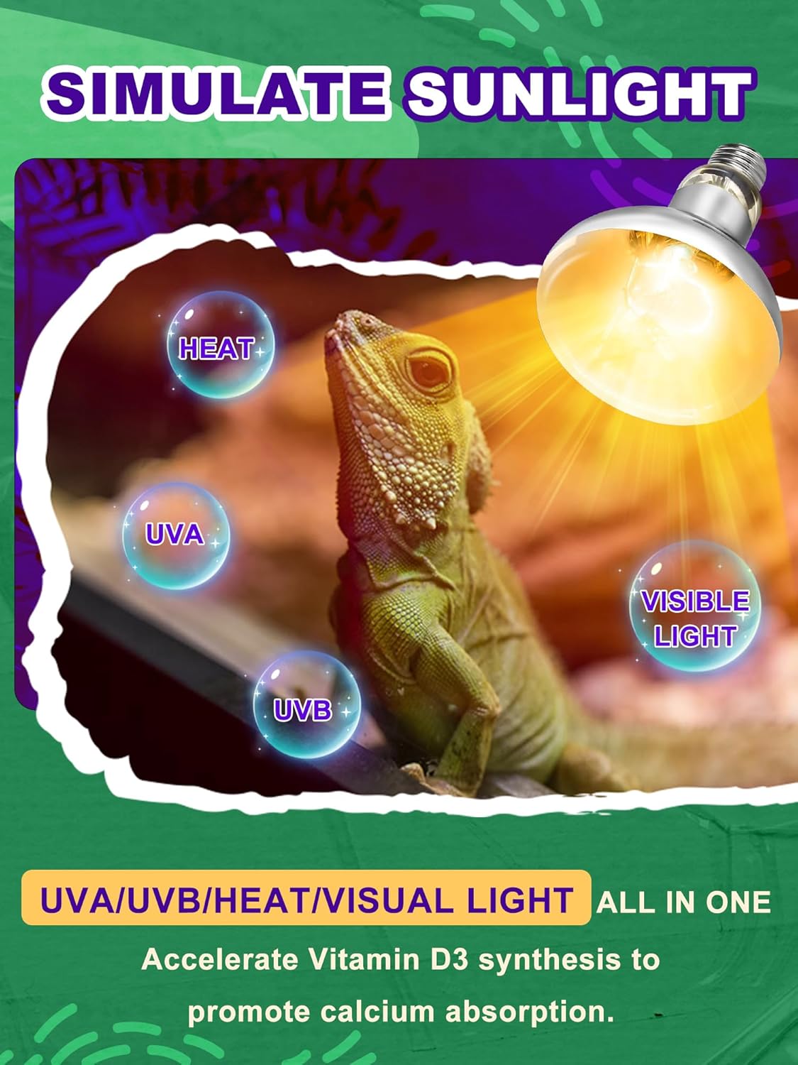 Heat Lamp Bulb, 80 Watt Full Spectrum UVA UVB Reptile Heat Bulb, Basking Spot Light, Simulate Natural Sun Light for Reptile and Amphibian