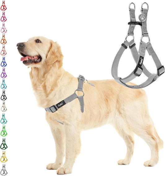 PUPTECK No Pull Dog Harness Soft Adjustable Basic Nylon Step in Puppy Vest Outdoor Walking with ID Tag, Grey, L