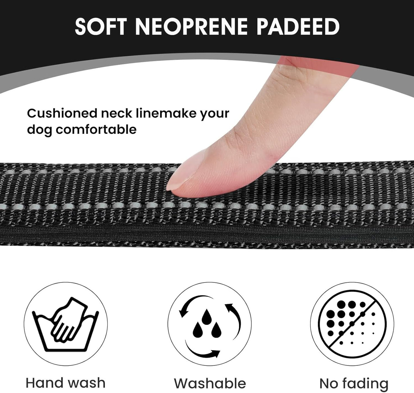 Reflective Dog Collar Padded with Soft Neoprene Breathable Quick Release Basic Dog Collars for Large Dogs Black Boy Girl