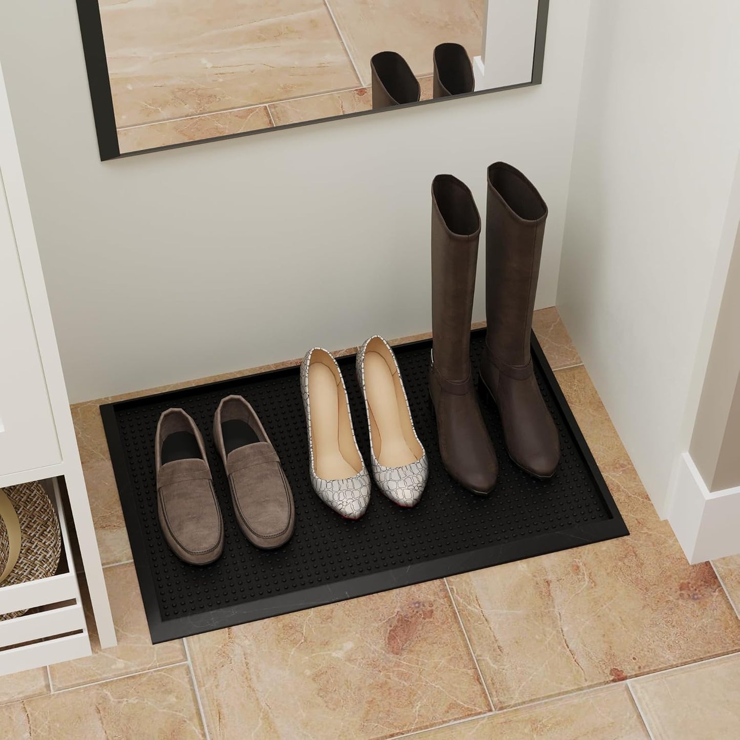 Ottomanson Indoor/Outdoor Boot Tray Non-Slip Doormat Modern Entryway Mat for Entryway Patio Backyard Garage, 17.5" x 27", Black