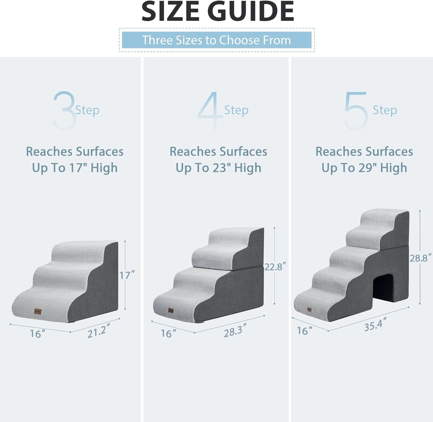 Dog Stairs for Couch Sofa and Chair, 3-Step Dog Steps for Small Dogs and Cats, Non-Slip Indoor Pet Step, Light Grey