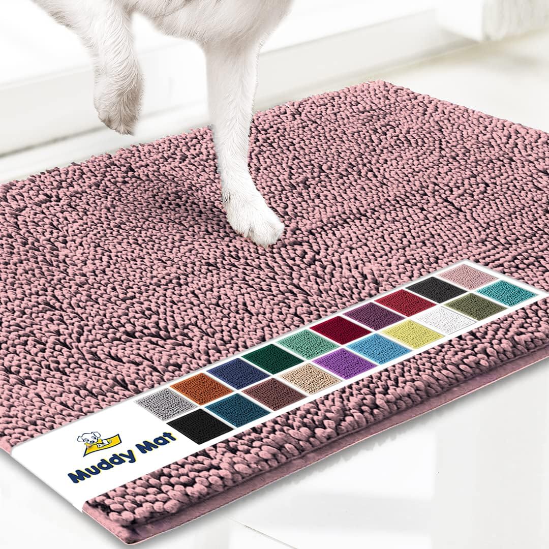 Muddy Mat® Shown on TV – Super Absorbent Door Mat Indoor, Microfiber Quick Dry Chenille Entryway Rug, Non-Slip Front Door Mat, Indoor Mats for Entryway, Machine Washable Pet Rug, Pink 24"x36"