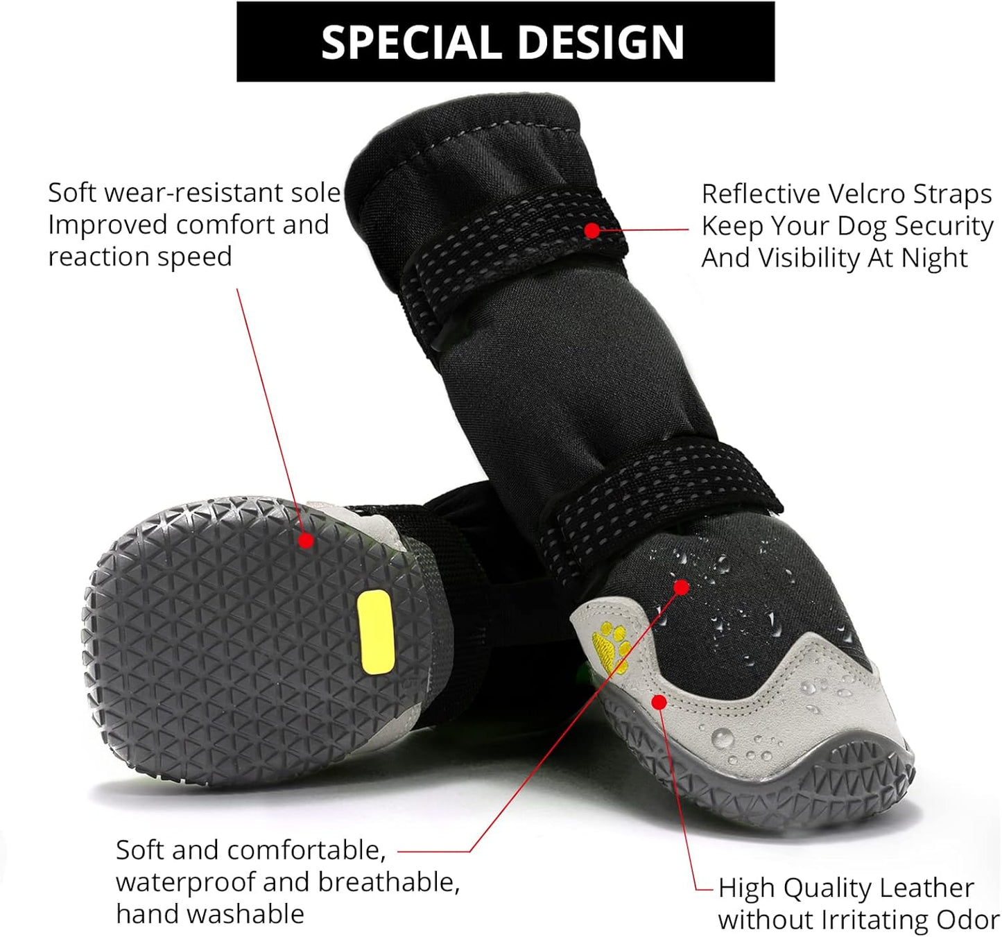 Dog Shoes for Hot Pavement Anti-Slip Dog Boots & Paw Protectors for Summer Rainy Day Dog Snow Boots Waterproof Dog Shoes for Small Medium Large Dogs with Reflective Straps for Hiking 4Pcs