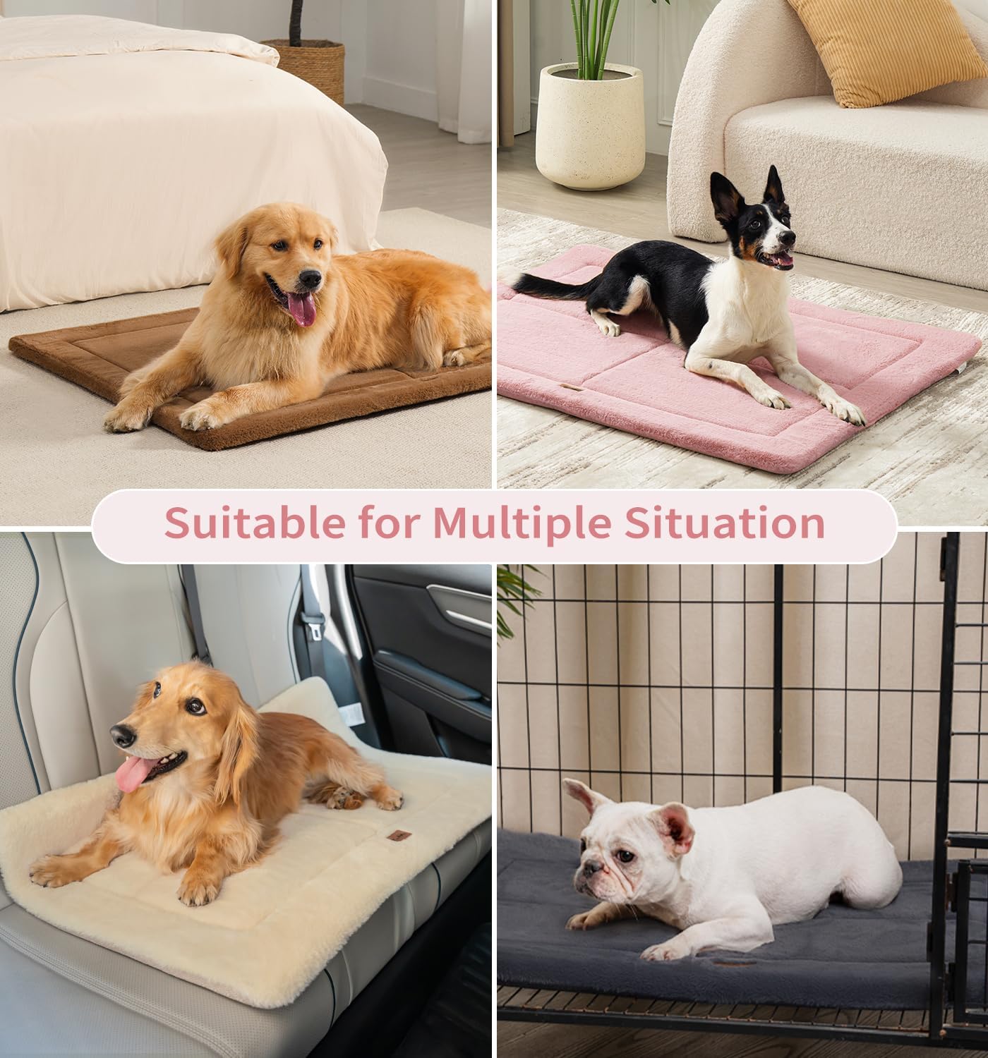 MADE 4 PETS Dog Crate Pad Bed for Large Dogs, Washable & Reversible, Anti-Slip Kennel Mat for Cozy Sleeping, Soft Fluffy Dog Bed for Indoor & Outdoor Use, 44"x32", Pink