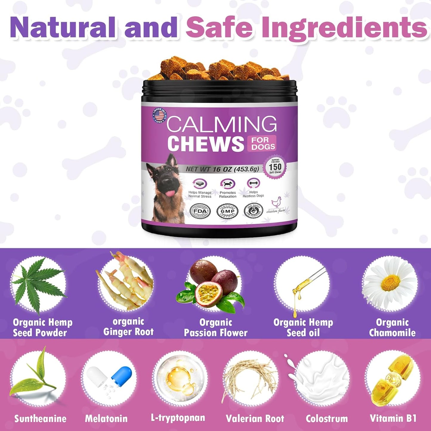 Hemp Calming Chews for Dogs 150PCs Dog Calming Treats and Bites with Hemp Oil - Anxiety and Stress Relief for Dogs Puppy Melatonin Sleep Aid Calm Dog, Noise, Thunder, Barking, Separation, Chewing