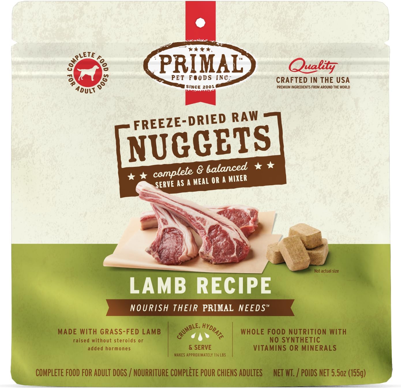 Primal Freeze Dried Raw Dog Food Nuggets, Lamb, Complete & Balanced Meal, Also Use as Topper or Treat, Premium, Healthy, Grain Free, High Protein Raw Dog Food, 5.5 oz