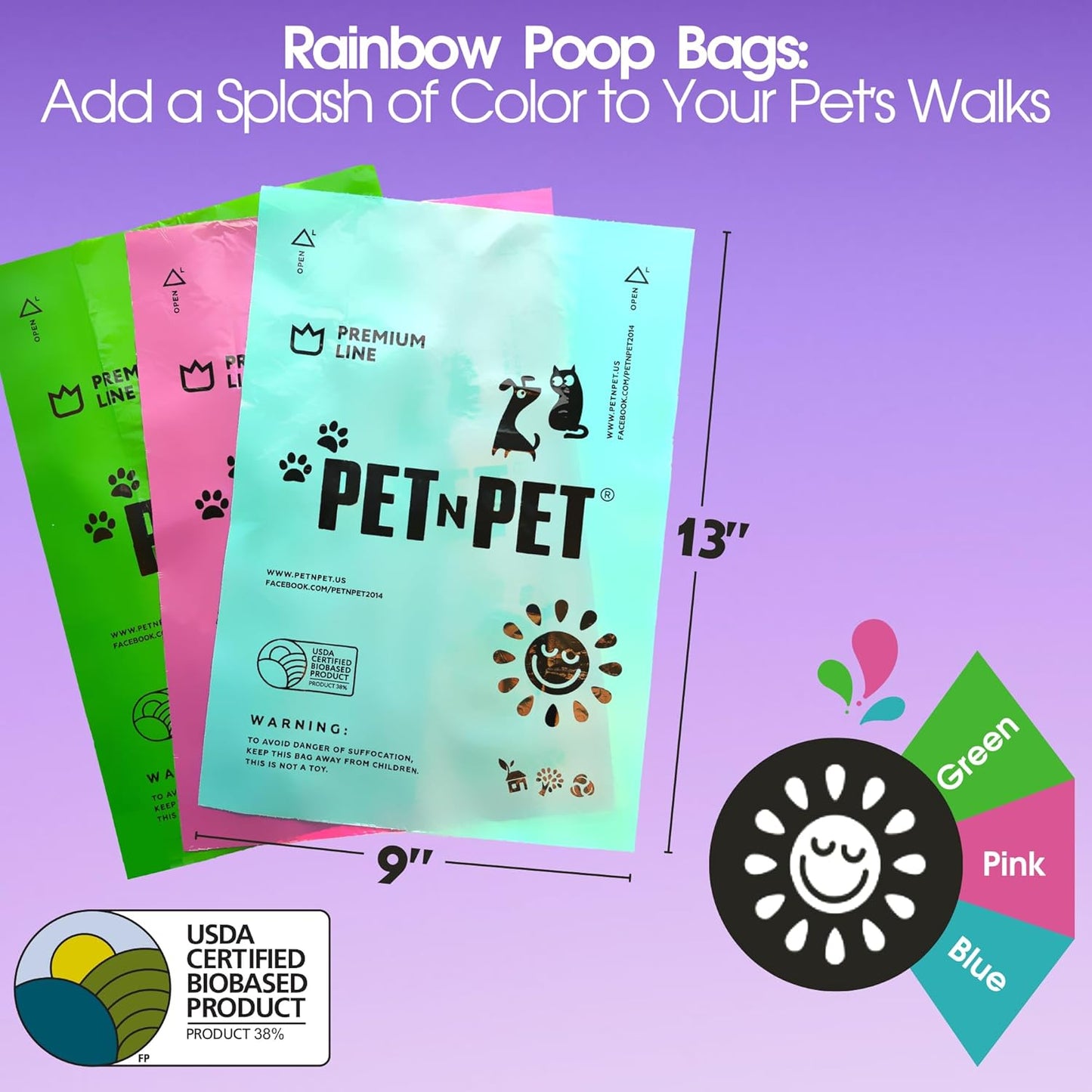 Pet N Pet 270 Counts Lavender Scented, Colorful Poop Bags for Dogs, 38% Plant Based & 62% PE Dog Poop Bags Rolls, Extra Thick Dog Waste Bag, Doggy Bag