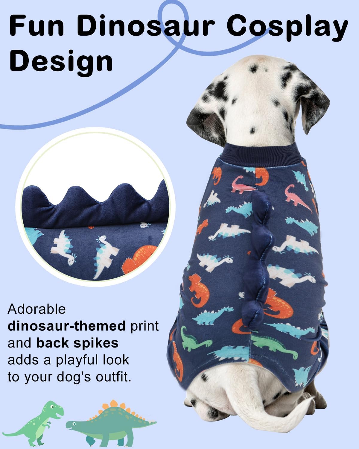 CuteBone Dinosaur Costume Dog Pajamas, Stretchy Spandex Crystal Velvet Sleepwear Coat for Small Dogs, Soft & Warm Pet Outfit Clothes for Cold Weather, Cozy Pullover Design COSP03XS