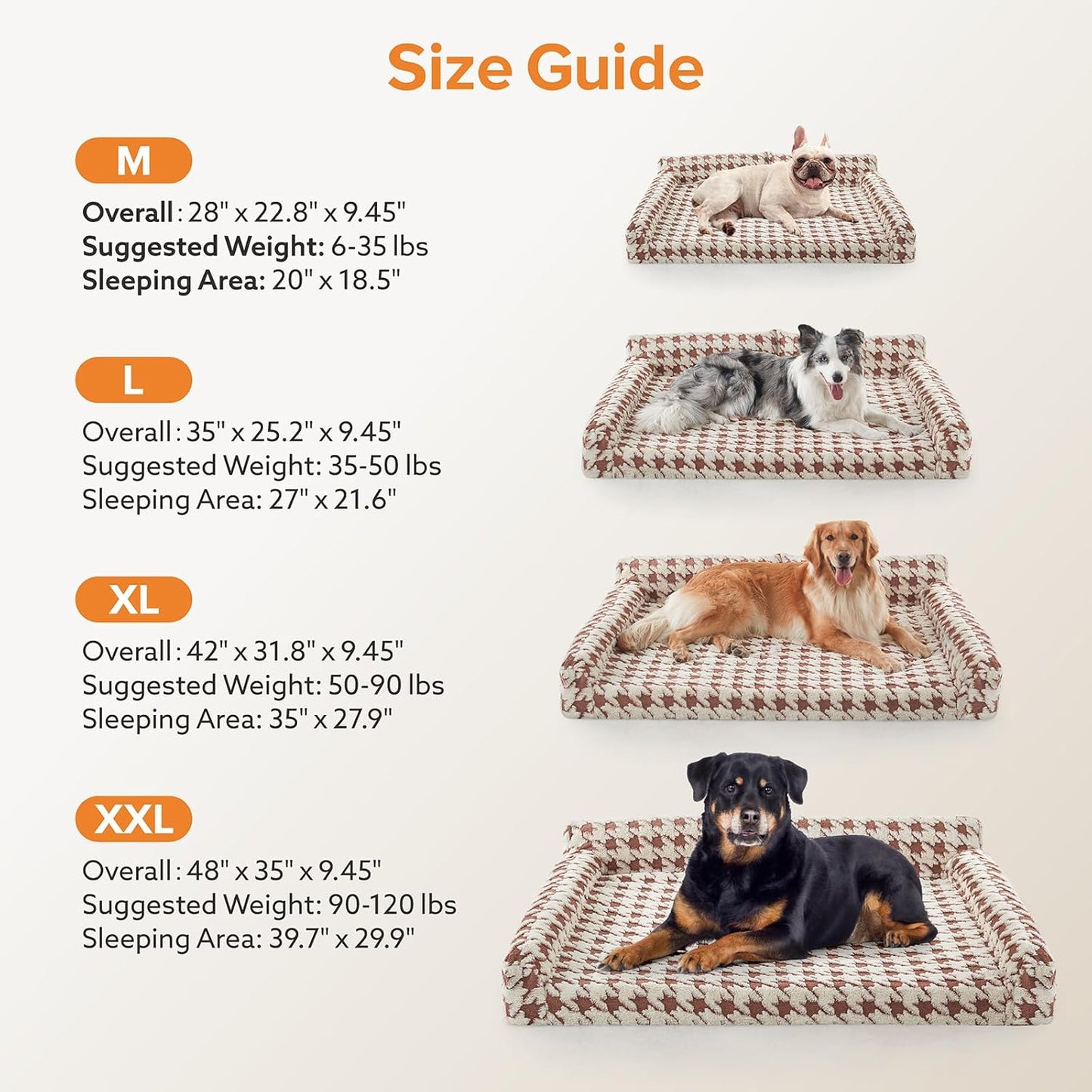 FURTIME Orthopedic Dog Beds Large Sized Dog, XL Washable Memory Foam Pet Couch Bed with Removable Washable Cover, Non-Slip Bottom with Bolster Sides, Brown