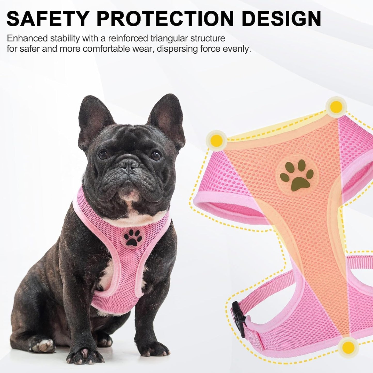 BINGPET No Pull Dog Harness,Soft Mesh Breathable All Weather Vest Harness,Safety Protection Design Durable Adjustable Step-in Easy Walk Dog Harness for Small Medium Large Dogs(LightPink,L)