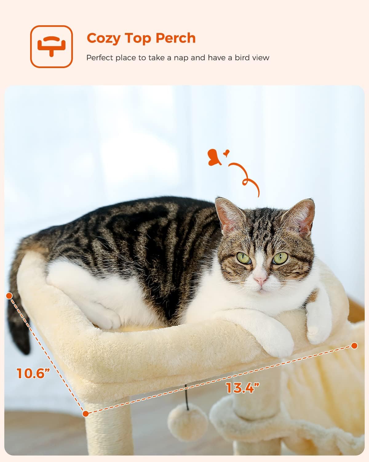 PEQULTI Small Cat Tree, [28.5''] Cat Tower for Indoor Cats, 2 Styles Activity Tree with Cat Scratching Posts, Big Hammock and Removable Top Perch Beige