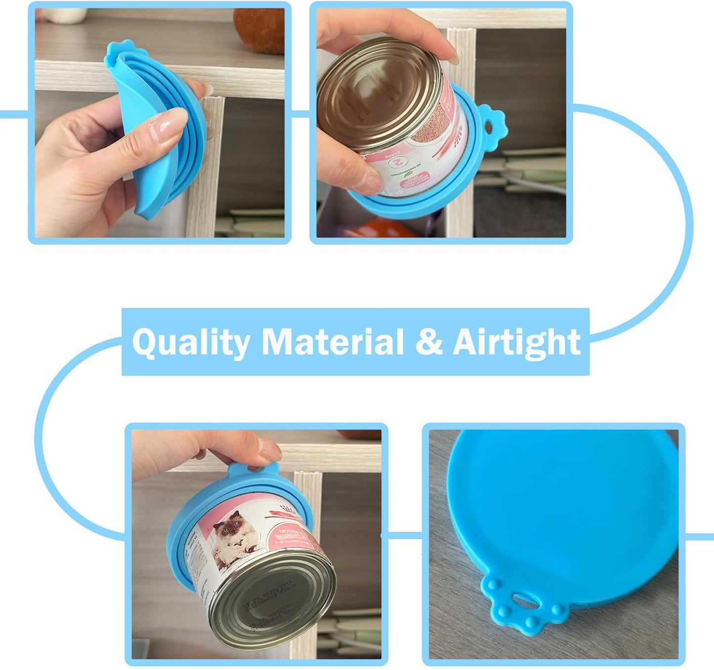 Pet Can Opener & 3 Pcs Cat Food Can Lids | Universal BPA Free Silicone Can Covers & Multi-Function Wet Food Spoon for Cat and Dog Food(Blue)