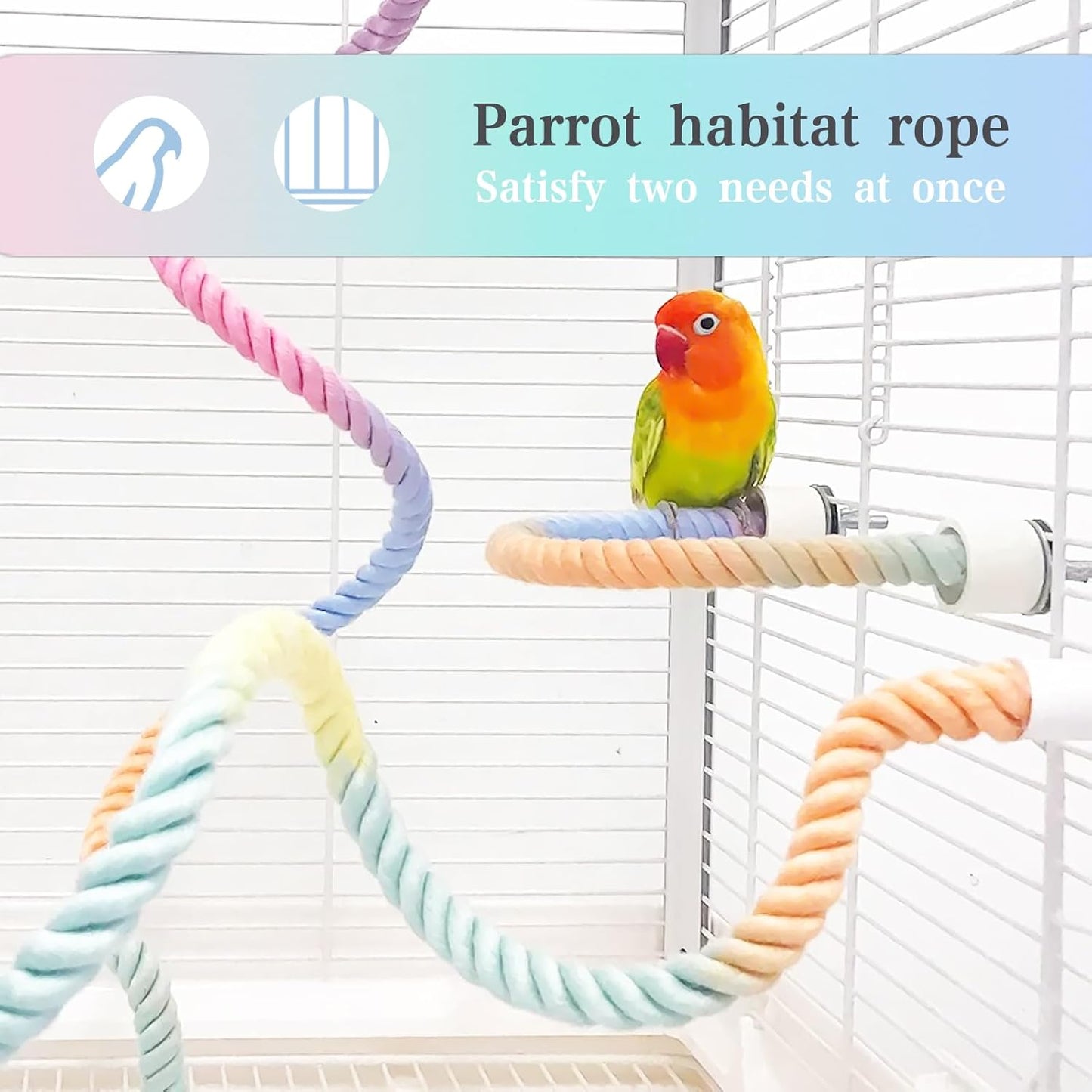 3pcs Gradient Colorful Bird Rope Perch Stand,Bird Cage Climbing Rope Toys Accessories,Bendable Climbing,Parakeet Lovebirds Cockatiels Budgies Play (9.8'',15.7'',39.3'')