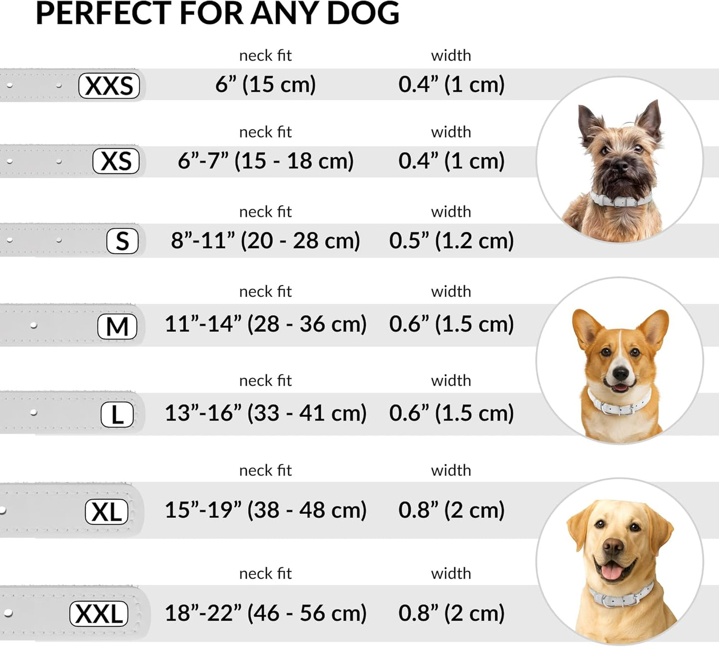 CollarDirect Rolled Leather Dog Collar, Soft Padded Round Puppy Collar, Handmade Genuine Leather Collar Dog Small Large Cat Collars 13 Colors (6-7 Inch, White Smooth)