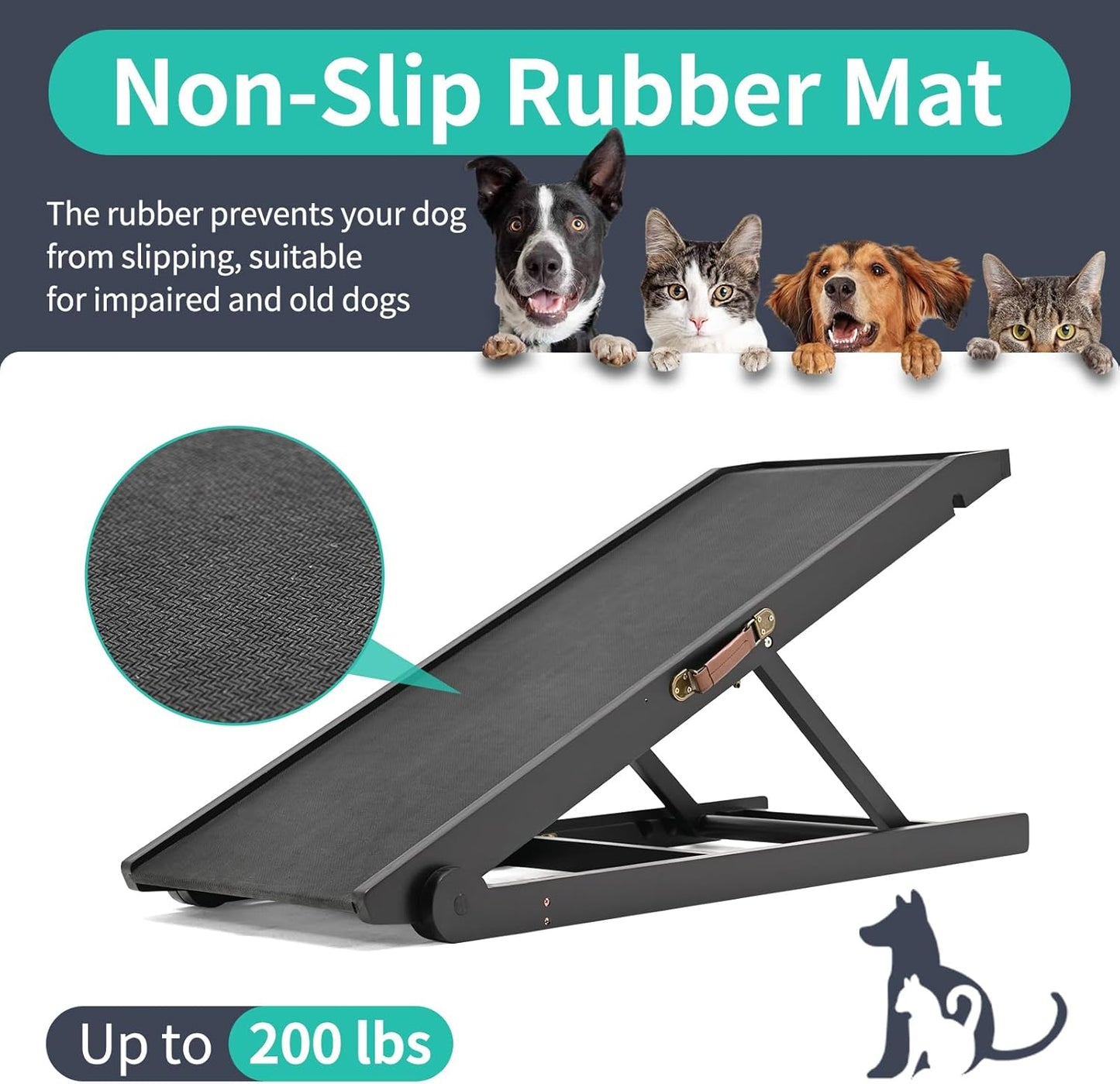 Dog Ramp, Adjustable Height Wooden Folding Pet Ramp for Bed, Couch,SUV-High Traction, Portable Paw Ramps for Small & Large Old Dogs & Cats - Furniture Quality