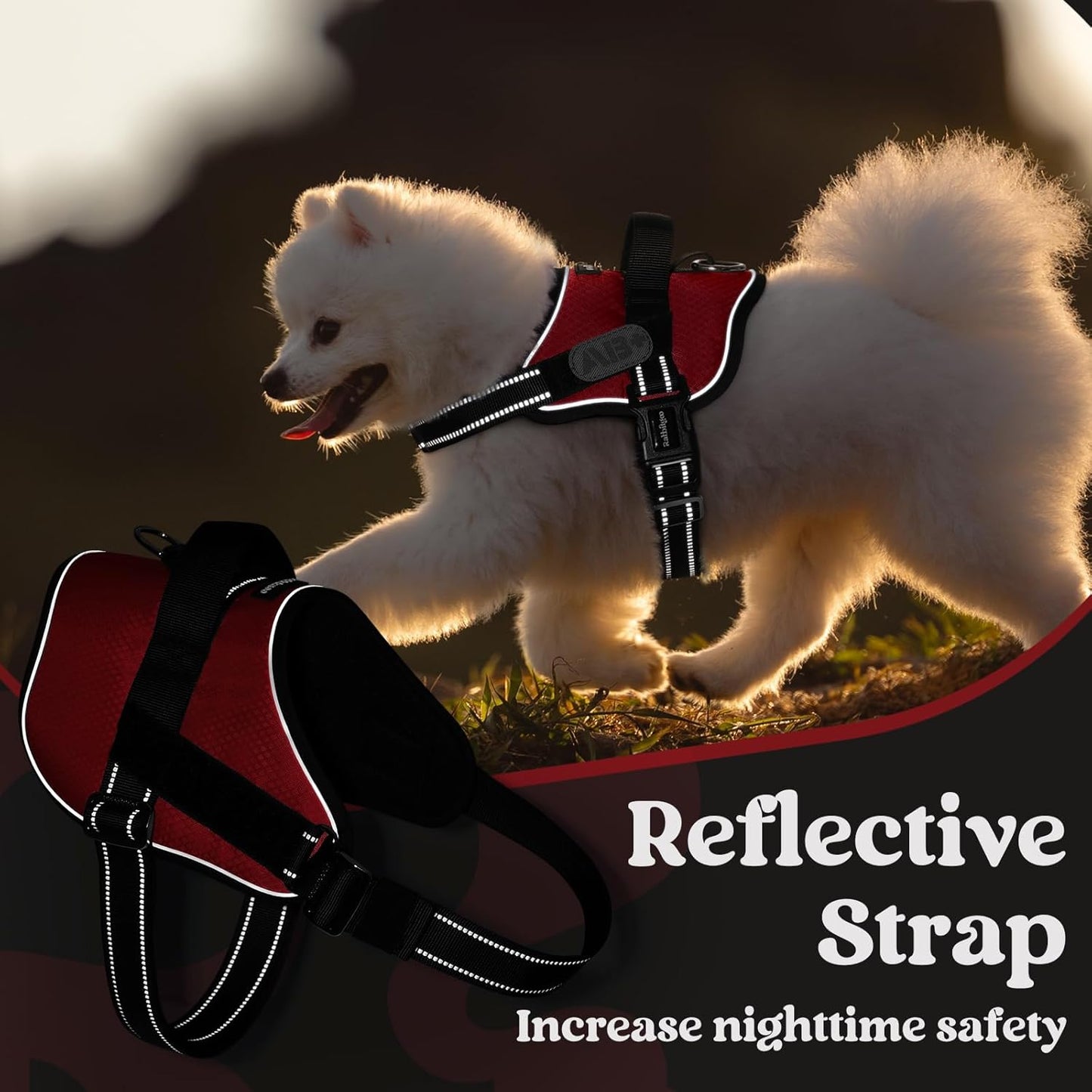 rabbitgoo Dog Harness for Large, Easy On Pet Vest with One Buckle, No Pull Adjustable Service Harness with D-Ring & Handle, Reflective for Safety Walking, Training, Red, XL