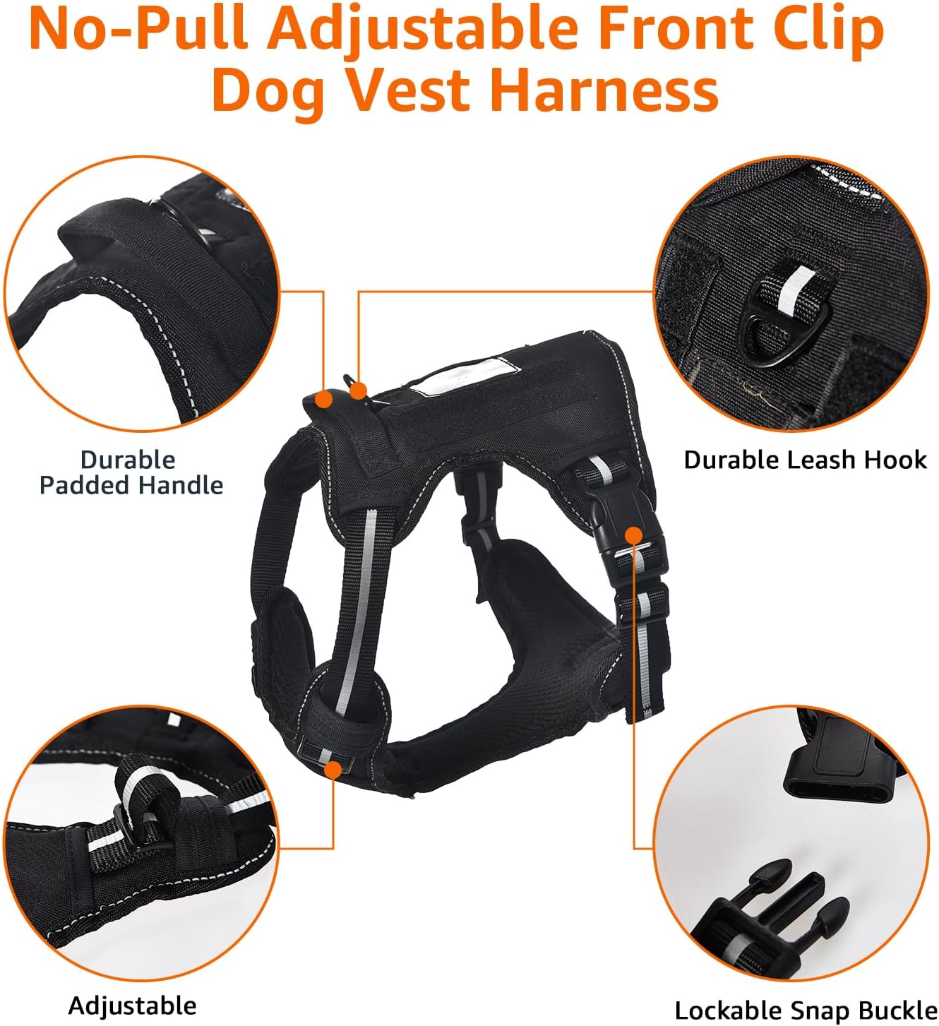 Amazon Basics No Pull Dog Harness, Adjustable Front Clip, Tactical Vest, X-Large, Black