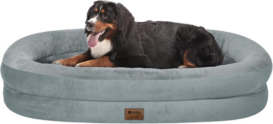 Orthopedic Washable Large Dog Bed: Cooling Dog Bed with Bolsters - Jumbo Bed Waterproof Removable Cover Non-Slip Pet Bed for Extra Large Sized - Grey