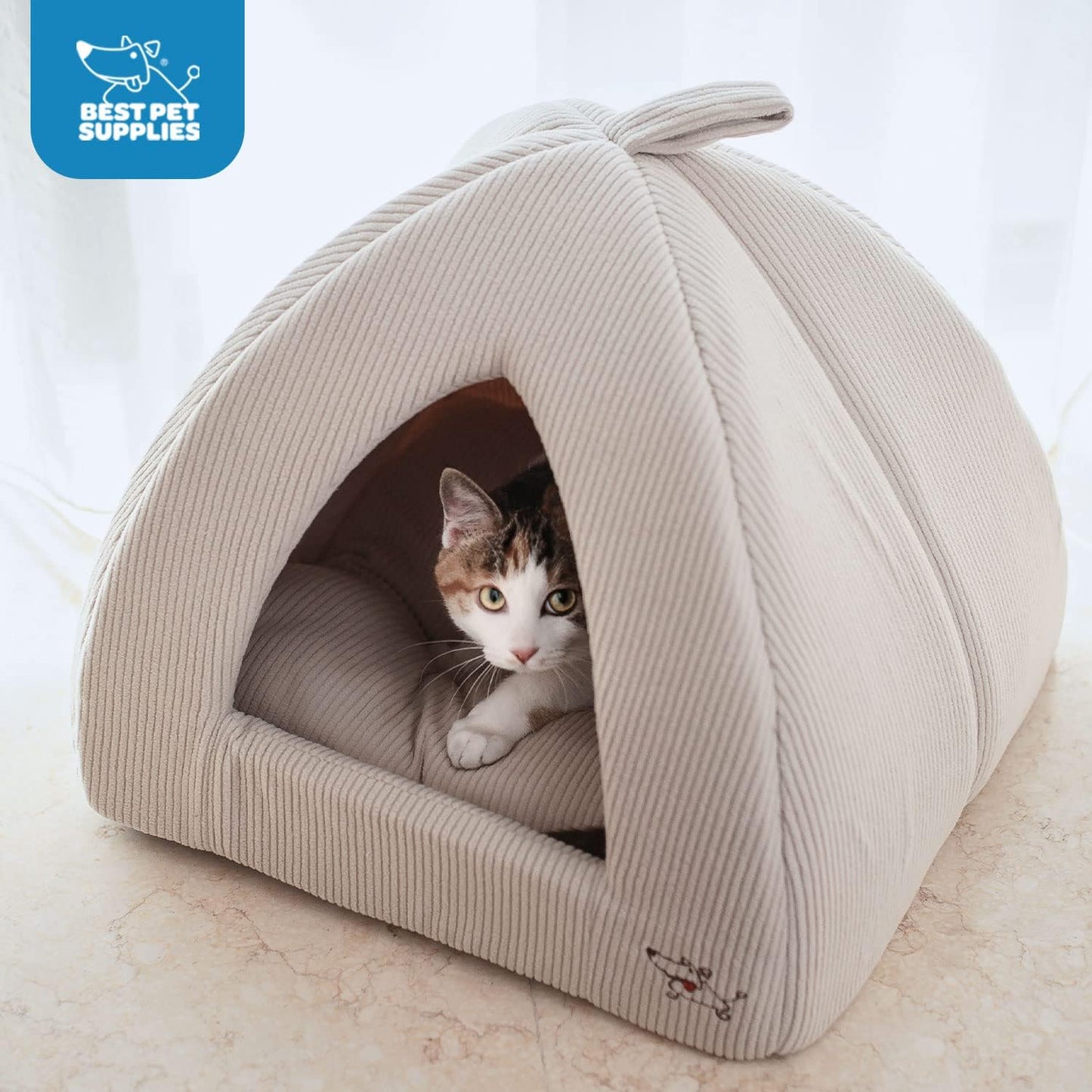 Best Pet Supplies Pet Tent-Soft Bed for Dog and Cat Beige Corduroy, 16" x 16" x H:14"