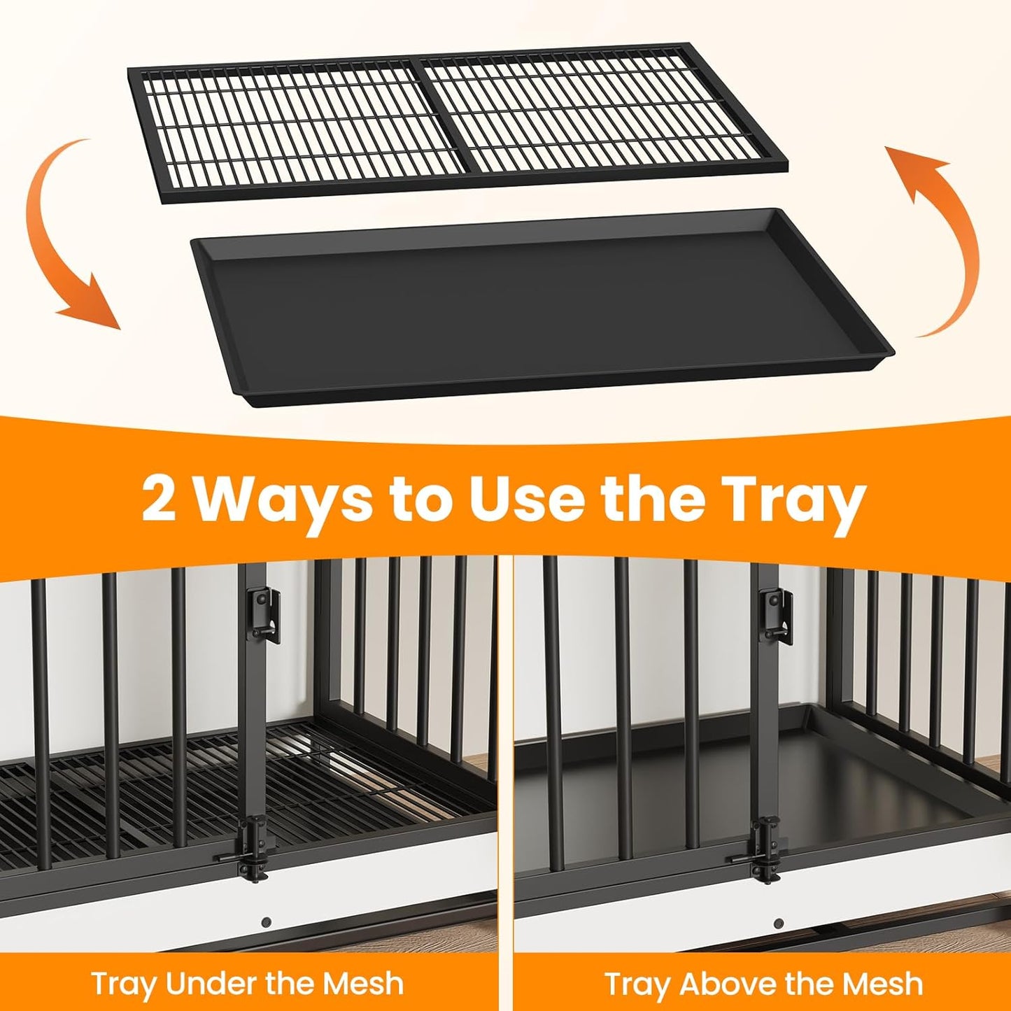 Dog Crate Furniture, Dog Crate End Table for Small and Medium Dogs,Wooden Cage Kennel Furniture Indoor, Modern Dog Crate with Multi-Purpose Removable Tray, Double-Doors Dog Furniture, White